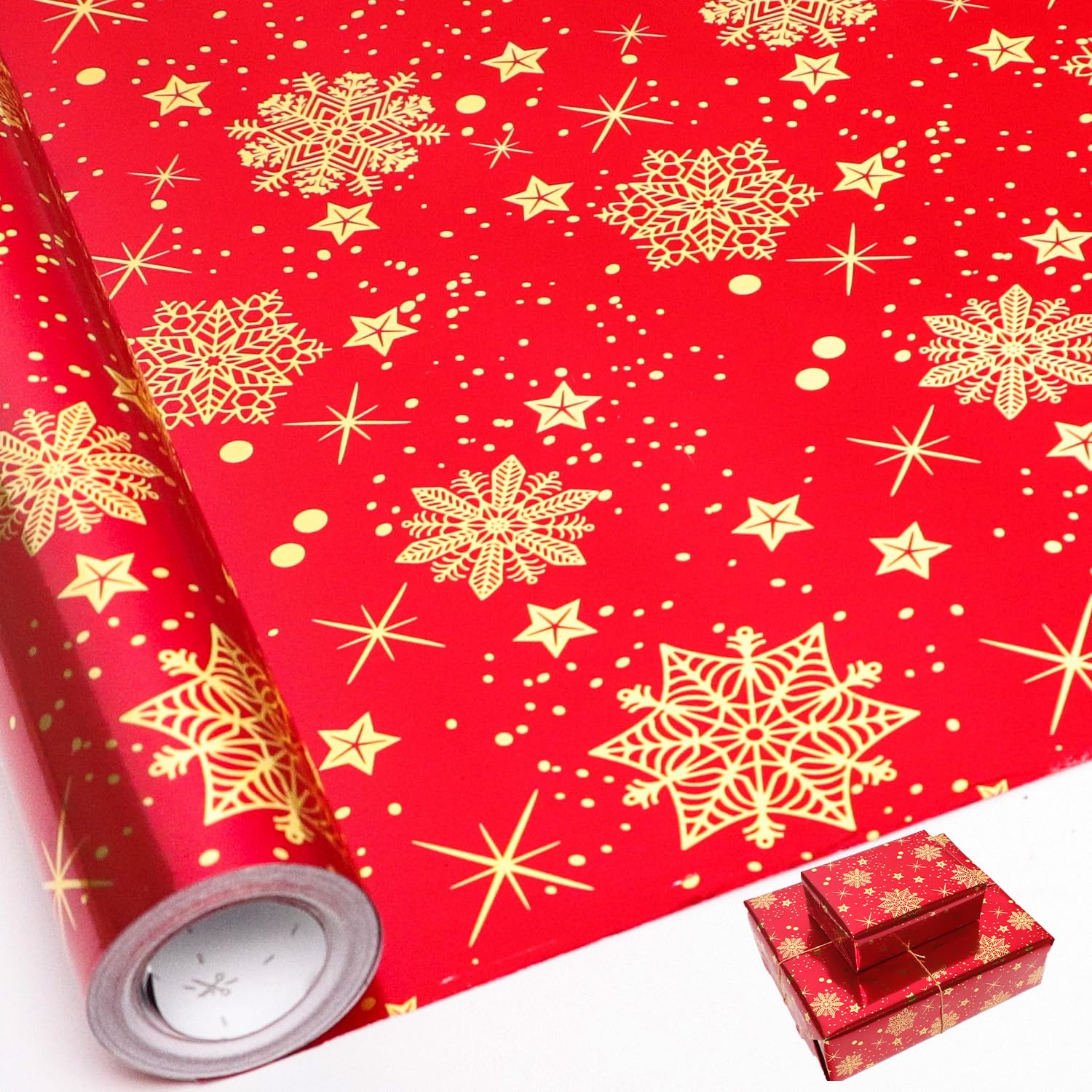 Christmas Wrapping Paper Roll,43cm x 10m Xmas Gift Wrapping Paper,Metallic Gift Wrap Paper with Snowflake Pattens for Christmas,Party,Festive Decorations (red) โ image 1