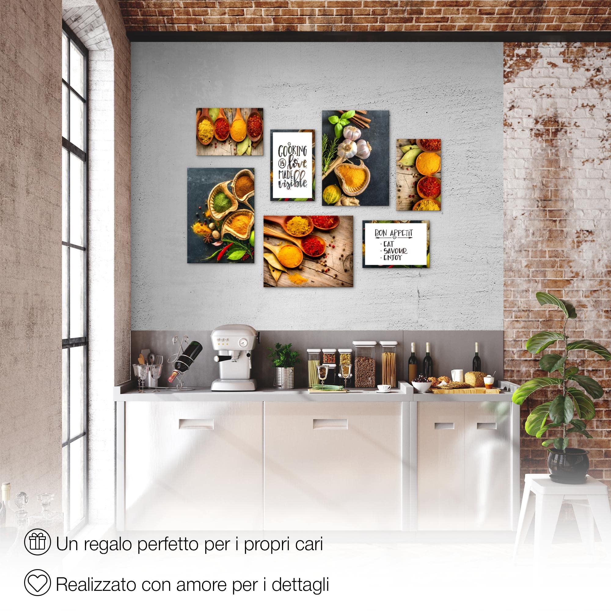 Novart Quadros - Completamente Pronto Da Appendere - Immagini - Cucina - 7 Pezzi Set Moderni - N000471a