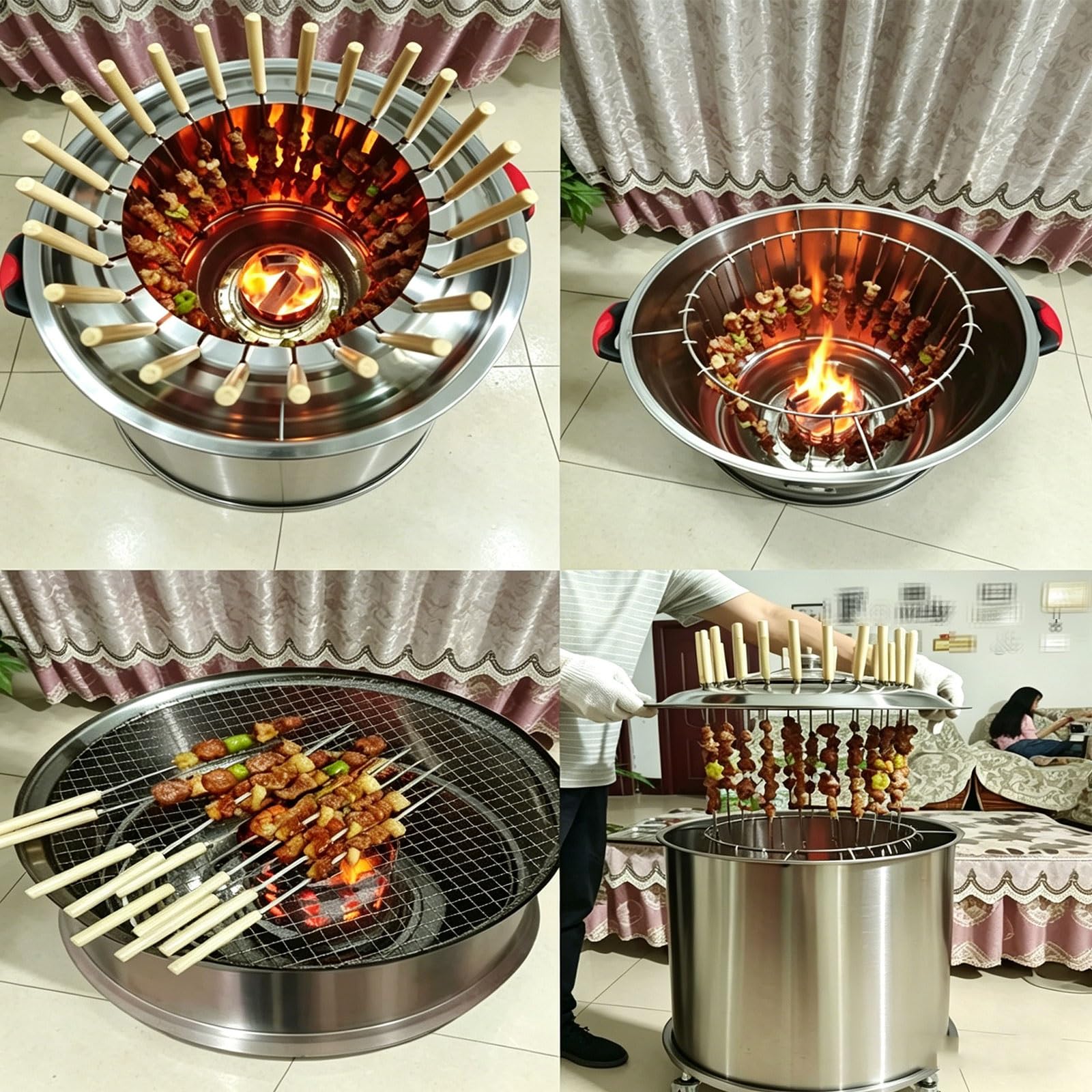 Wędzarnia Ogrodowa Węglowa z Termometrem Wędzarnia ze Stali Nierdzewnej Grill Bezdymny z Różnymi Akcesoriami do Pieczenia Kaczki, Grillowania Kurczaka, Indyka i Wieprzowiny(A)