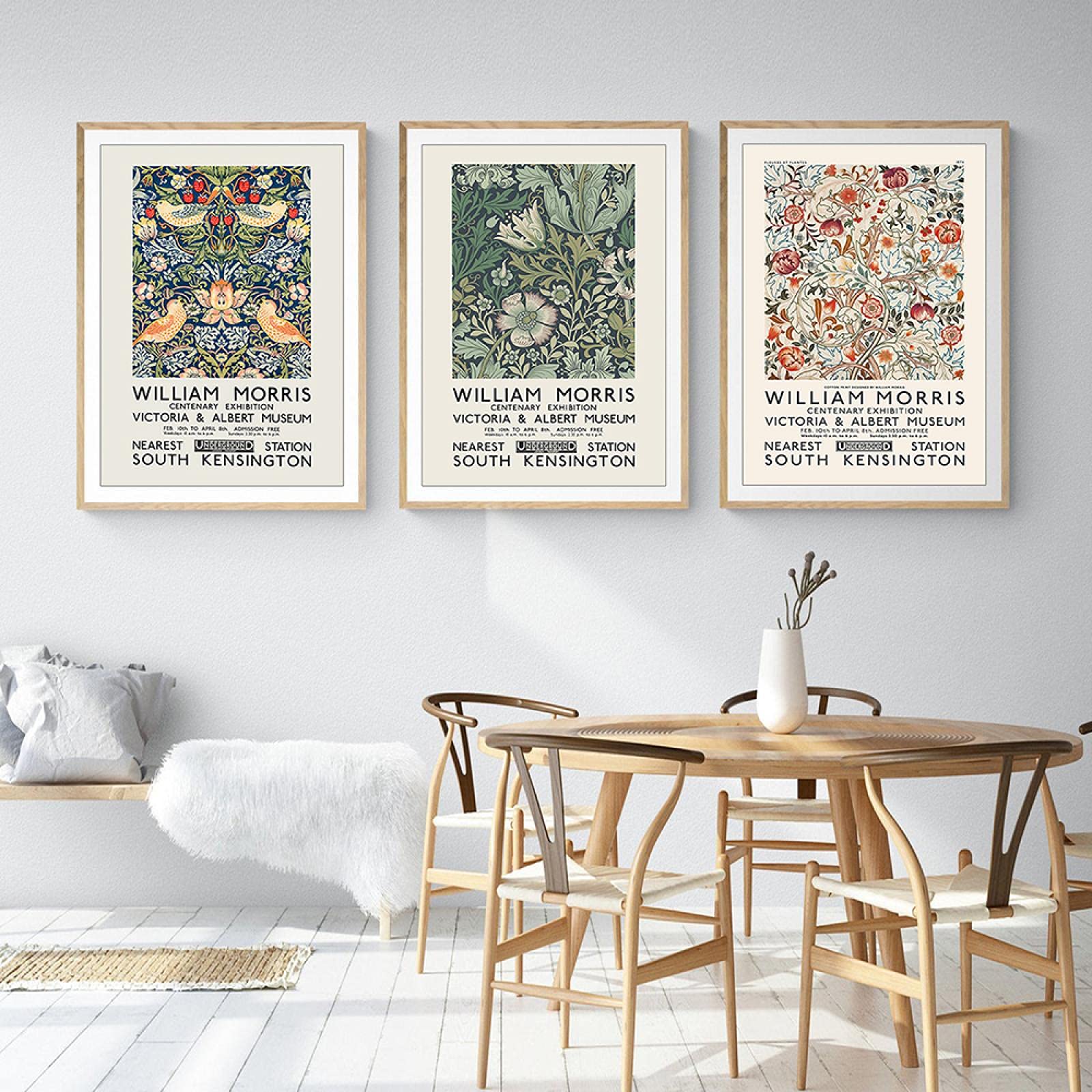 Dittelle William Morris Stampa su Tela The Victoria and Albert Museum Exhibition Poster London Underground Art Painting Decorazione da Parete 60x90cm-3Pieces Frameless