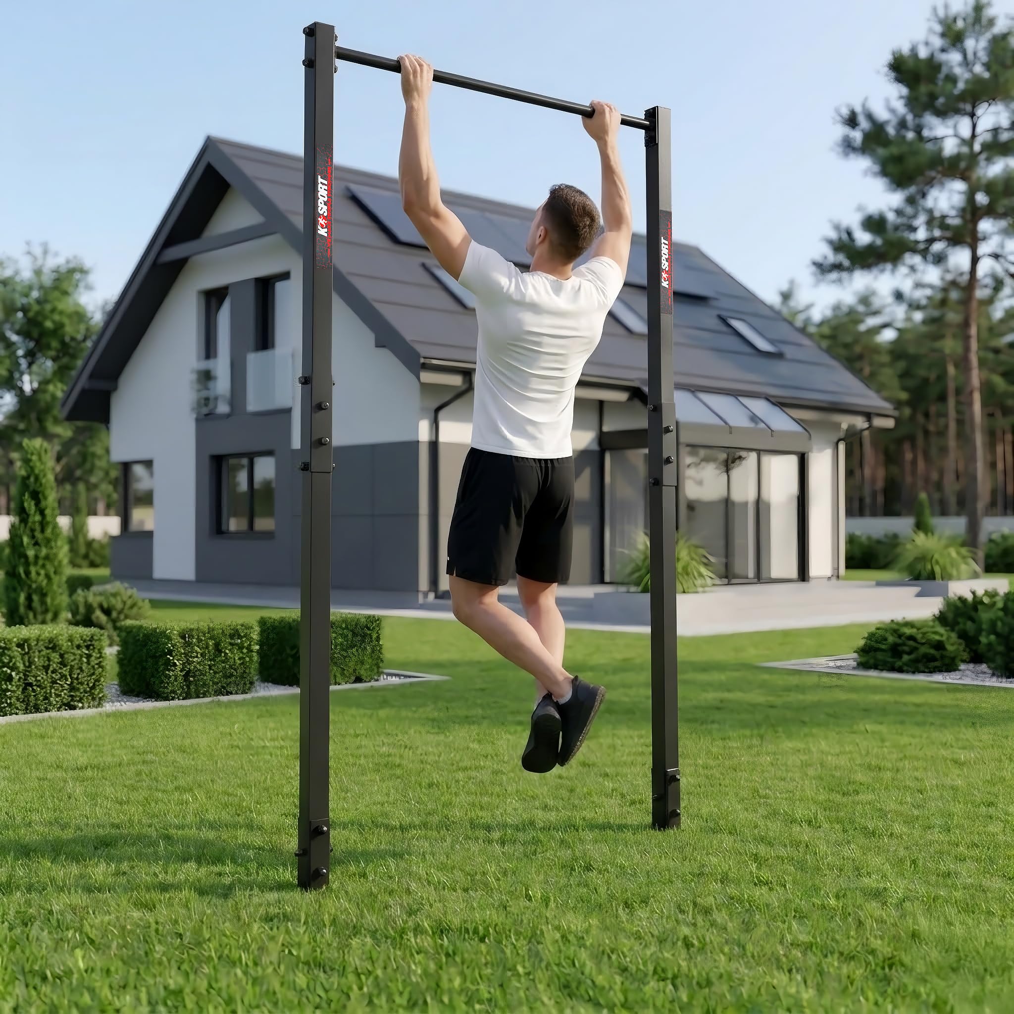 K-Sport: Barre de traction stationnaire d'extérieur I Station de musculation résistante aux intempéries avec barre de traction I Tour de traction pour entraînement musculaire, eBook inclus
