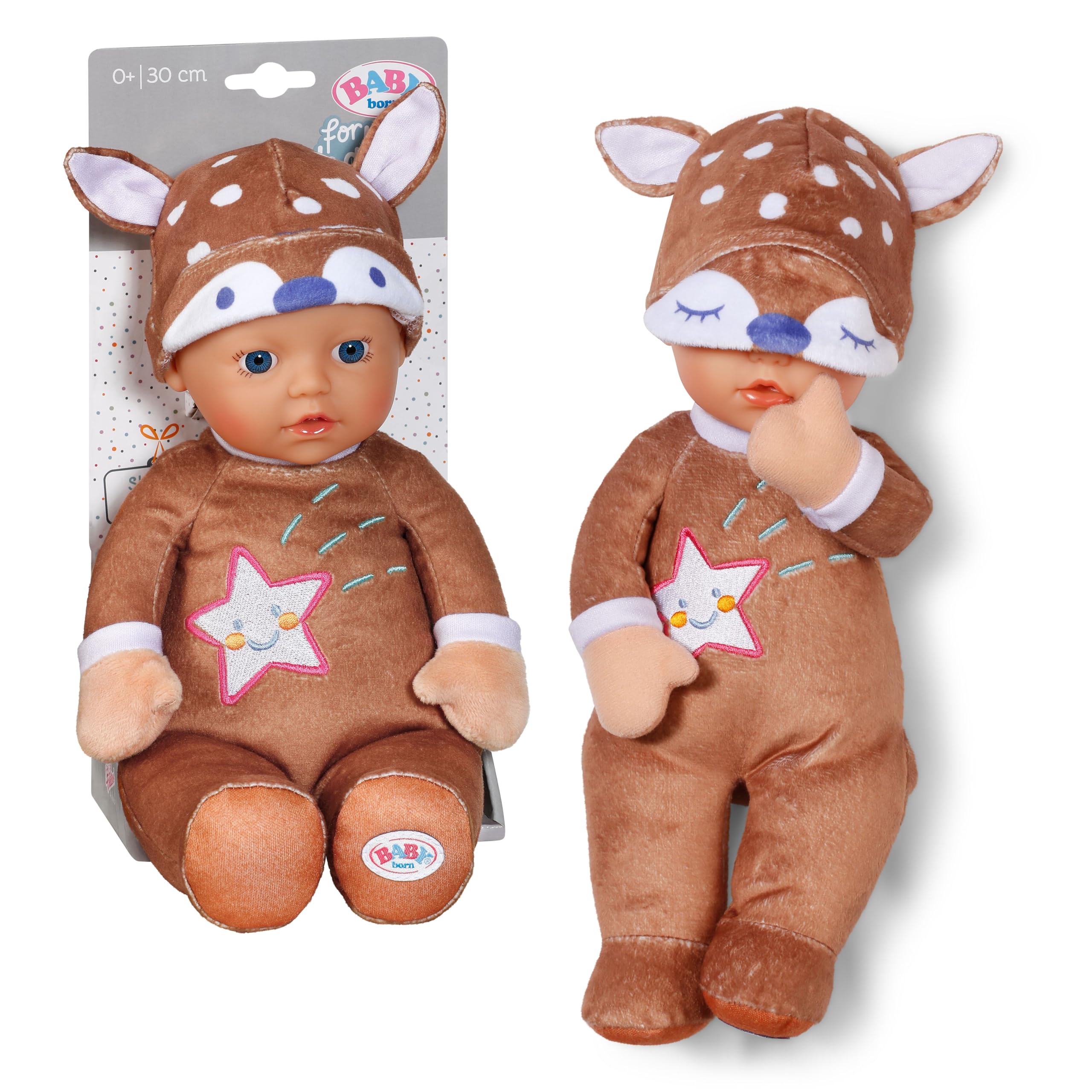 BABY born for Babies 30cm Sleepy Deer Soft Doll with rattle- Suitable from birth