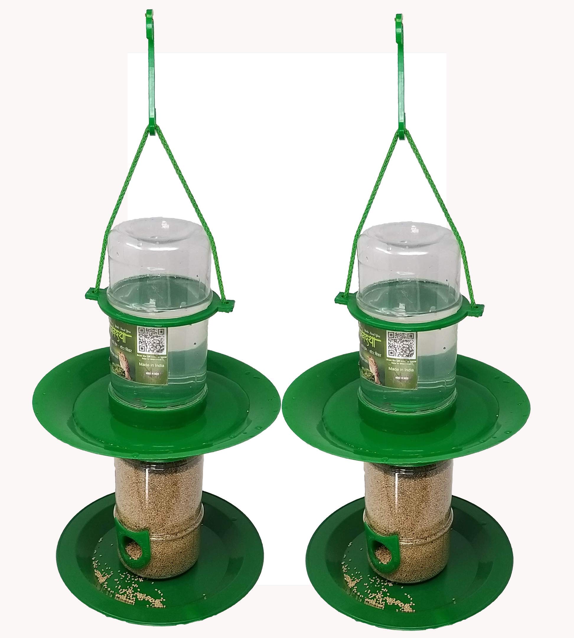 Amijivdaya Double Decker Small Bird Food and Water Feeder (Green, Transparent) - Pack of 2 (B07XRYW2YR) Amazon Price History, Amazon Price Tracker