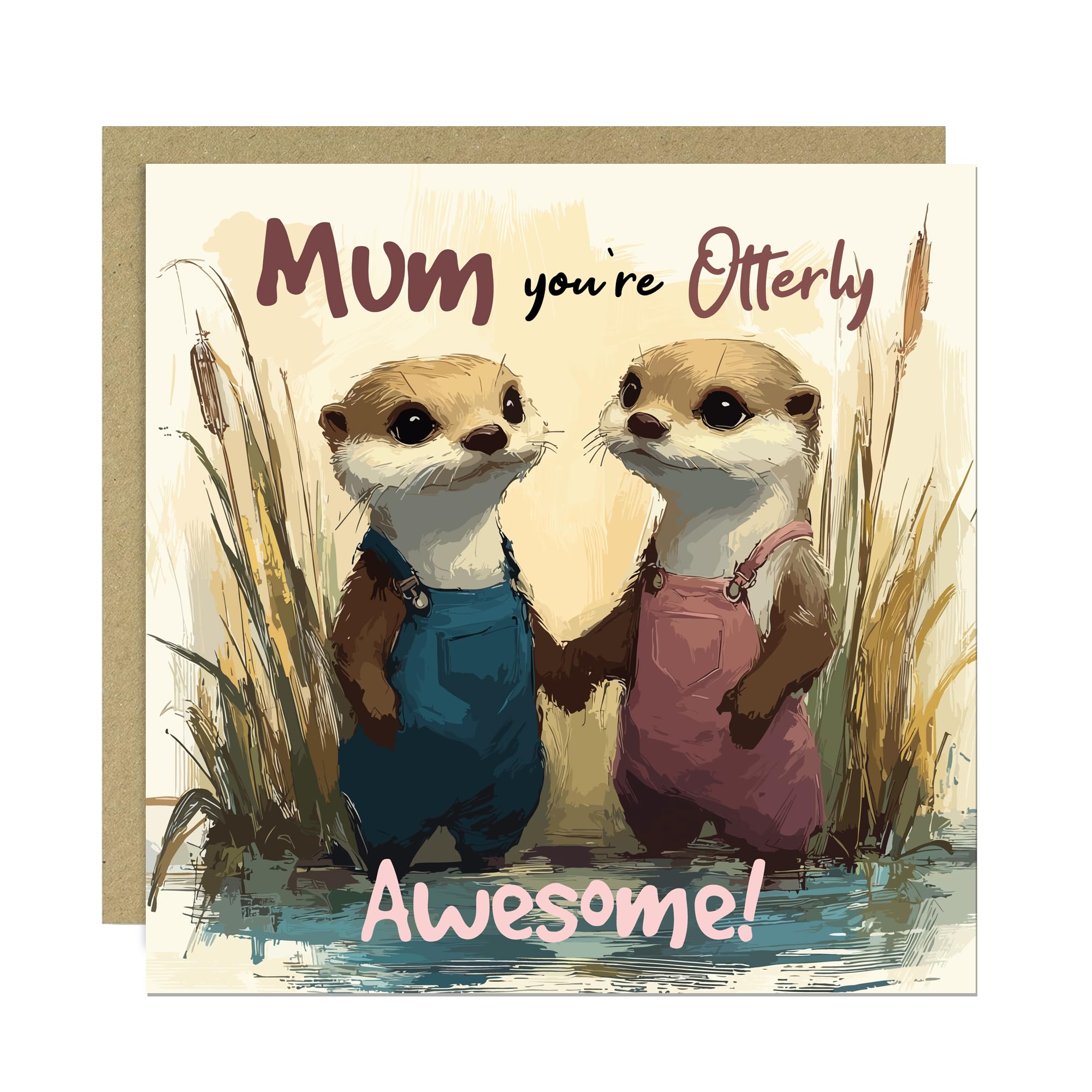RED OCEAN Mum Birthday Card Cute Birthday Card for Mum You're Otterly Awesome Card From Daughter Son Thank You Card With Kraft Envelope