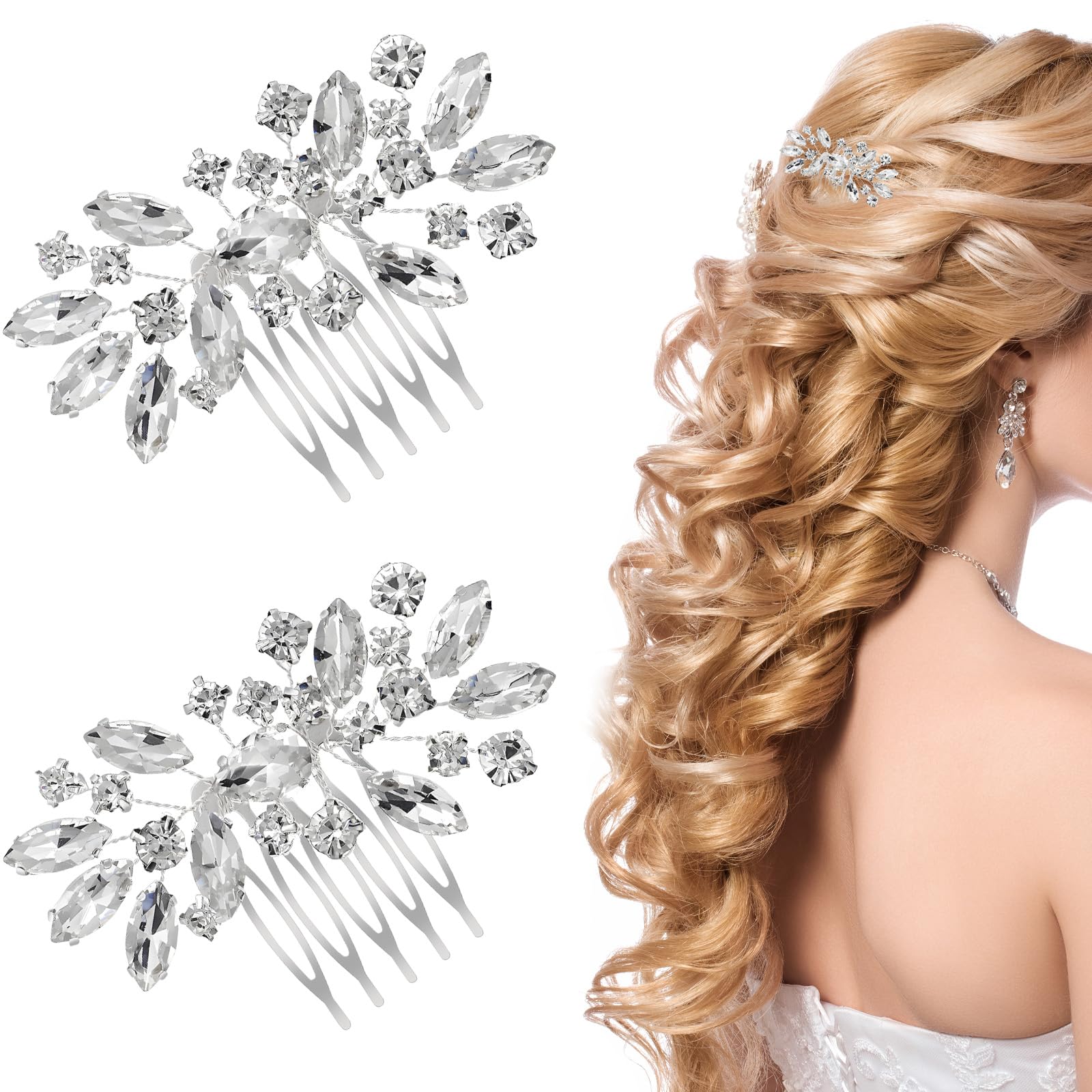 2 pezzi copricapo da sposa in strass argento, accessori per capelli da sposa per donne, fermagli lucidi per la sposa, decorazioni per forcine di cristallo per matrimoni, forniture per cerimonie