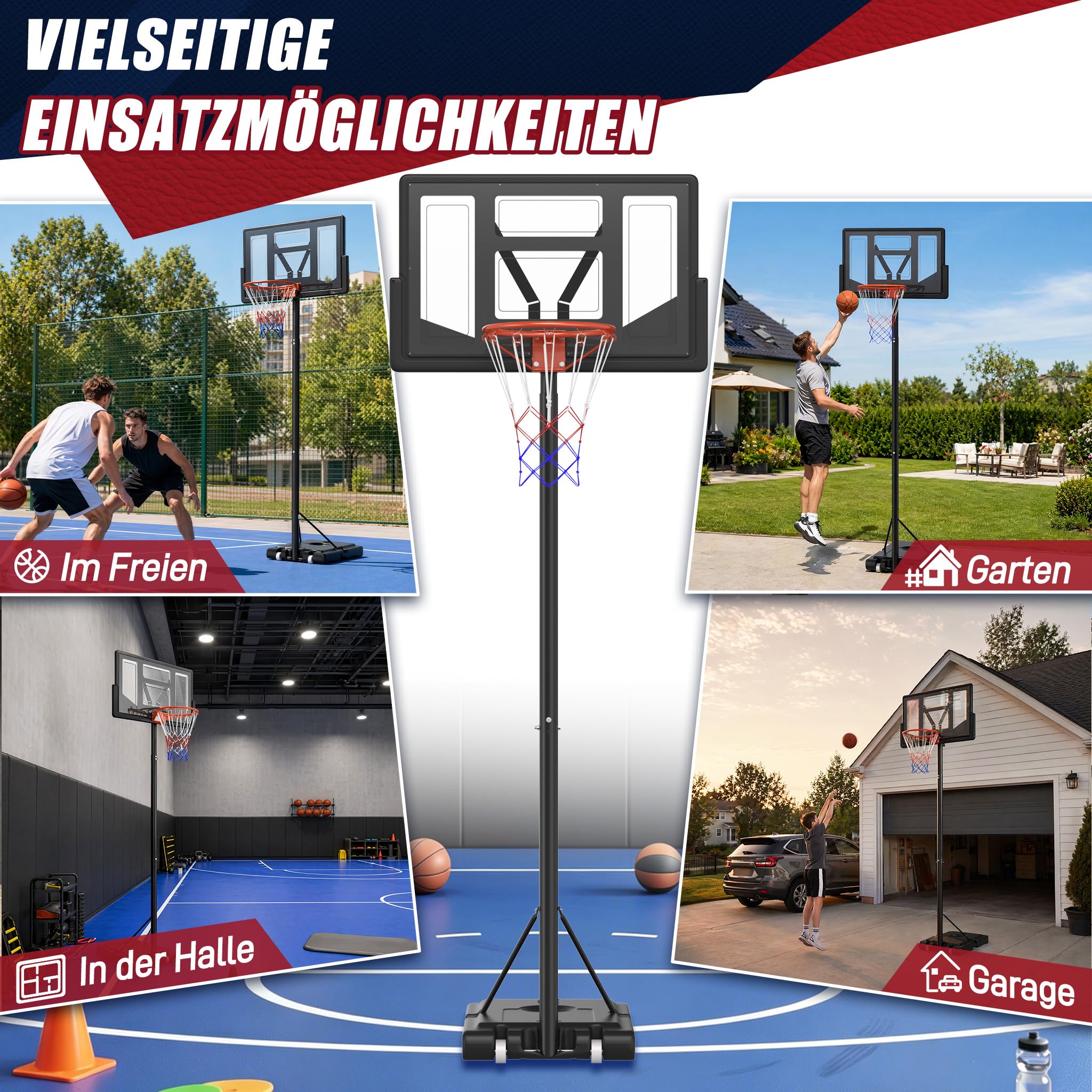 Froadp Canasta de baloncesto ajustable en altura para interior y exterior, soporte de baloncesto con soporte, juego completo, incluye pelota de baloncesto, bomba, equipo de baloncesto portátil para