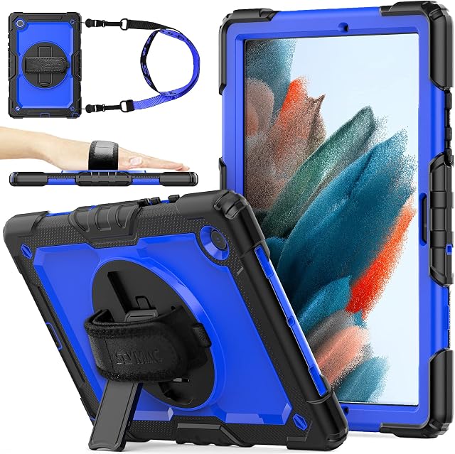 SEYMAC stock for Samsung Galaxy A8 Tablet Case 10.5 Inch 2022 with Screen Protector Pen Holder [360 Rotating Hand Strap] & Stand, Heavy Duty Drop-Proof Galaxy Tab A8 Case SM-X200/X205/X207 (Blue)