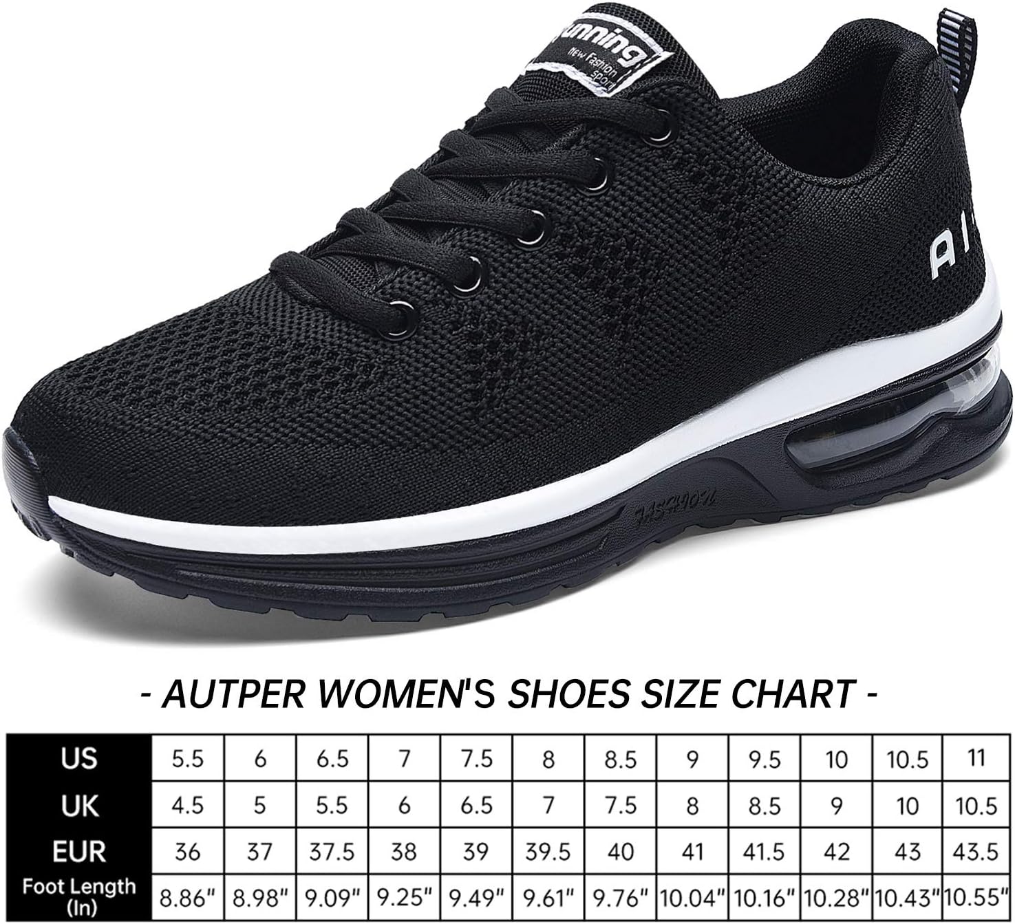Women's Air Athletic Tennis Running Sneakers Lightweight Sport Gym Jogging Breathable Fashion Walking Shoes(US 5.5-10) 6.5 Black