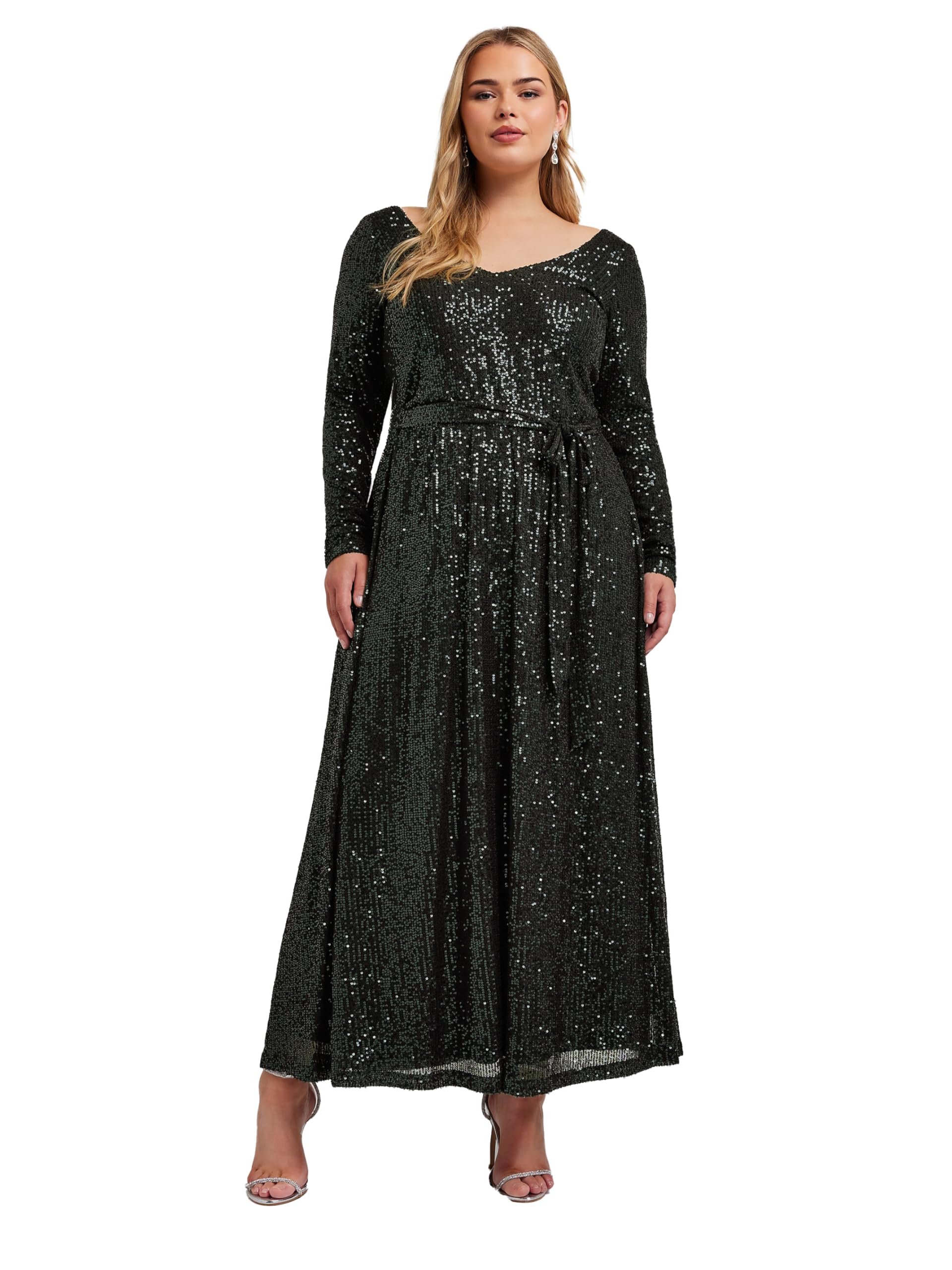 Yours Women's Green London Curve Sequin Maxi Dress - Plus Size Curve