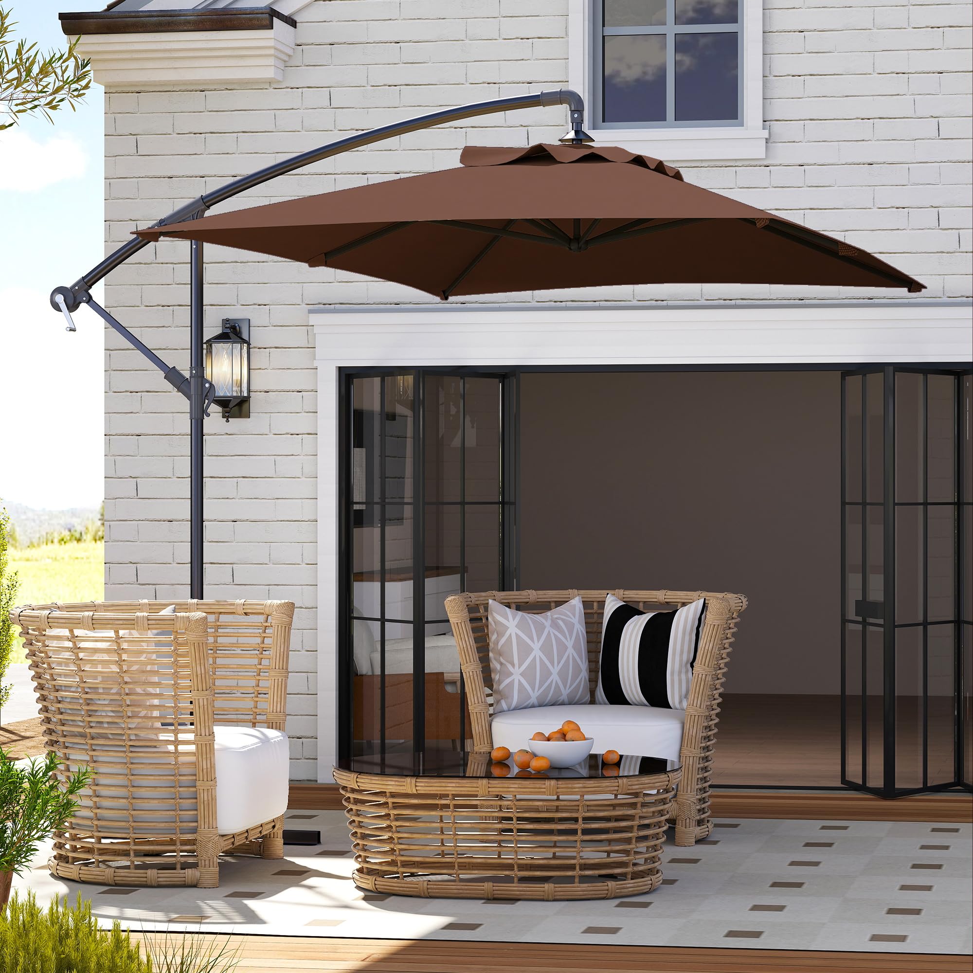 Outsunny Parasol Déporté 3 x 2 m Rectangulaire Extérieur Manivelle Marron