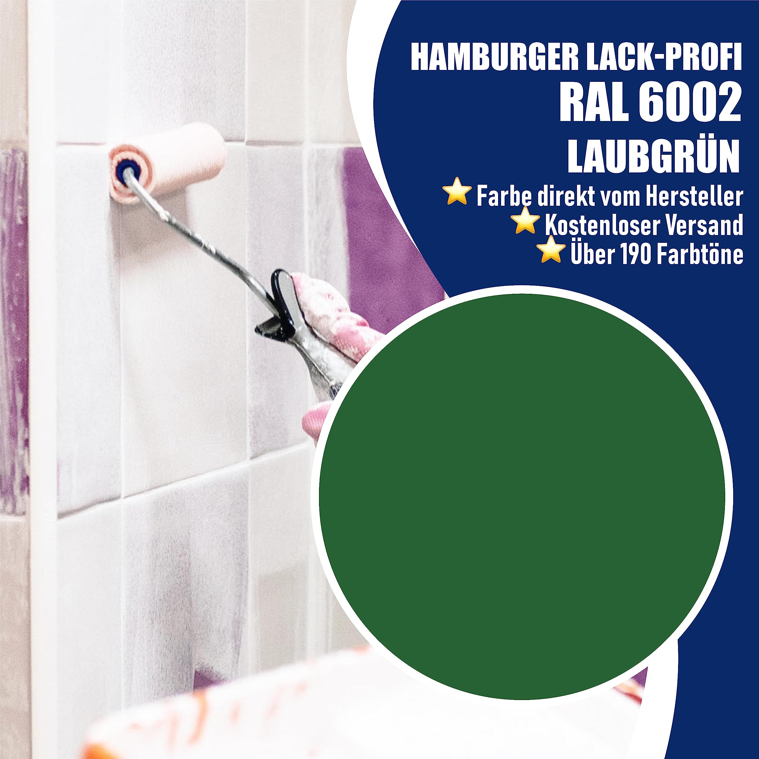 Hamburger Lack-Profi Fliesenlack GLÄNZEND Laubgrün RAL 6002 Grün Fliesenfarbe (1 L)