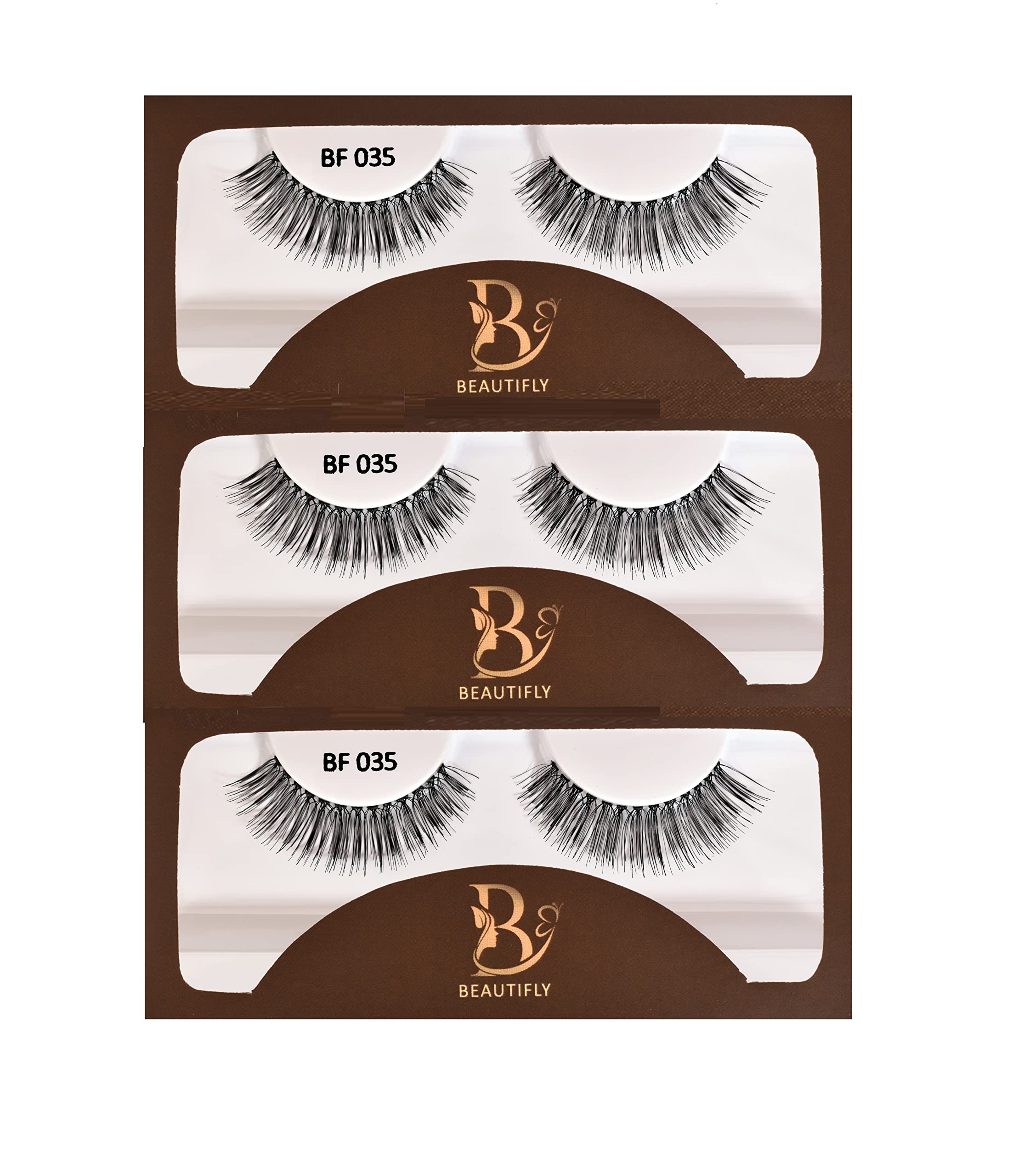 BEAUTIFLYProfessional 100% Human Hair Natural Eyelashes - Pack of 3 (ALEXANDRA)
