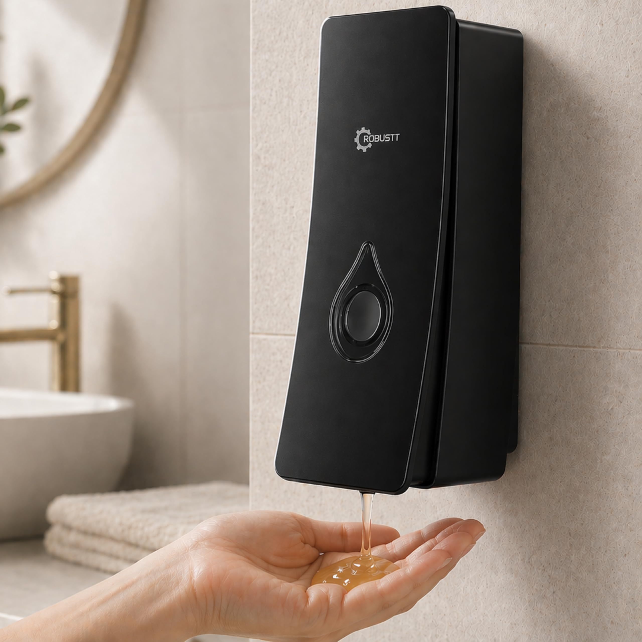Robustt Manual Wall Mounted Liquid Soap Dispenser - Black (200 ml, Pack of 1) - with 2 Adhesive Hooks | Leak-Proof, Transparent Window, Easy Installation - Pack of 1-image-44
