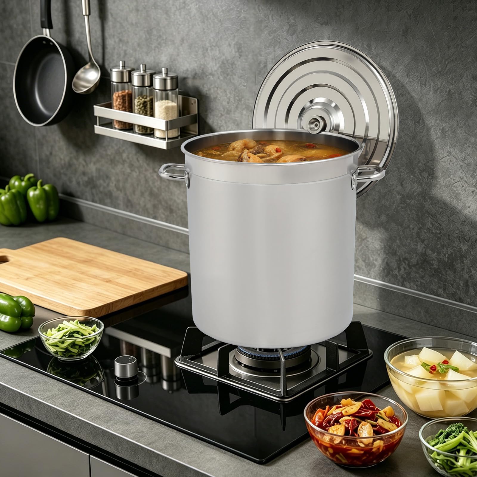 Contenitore termico per il trasporto, secchio in acciaio inox da 50 l, con coperchio, secchio da cucina per cucina, industria, gastronomia e casa