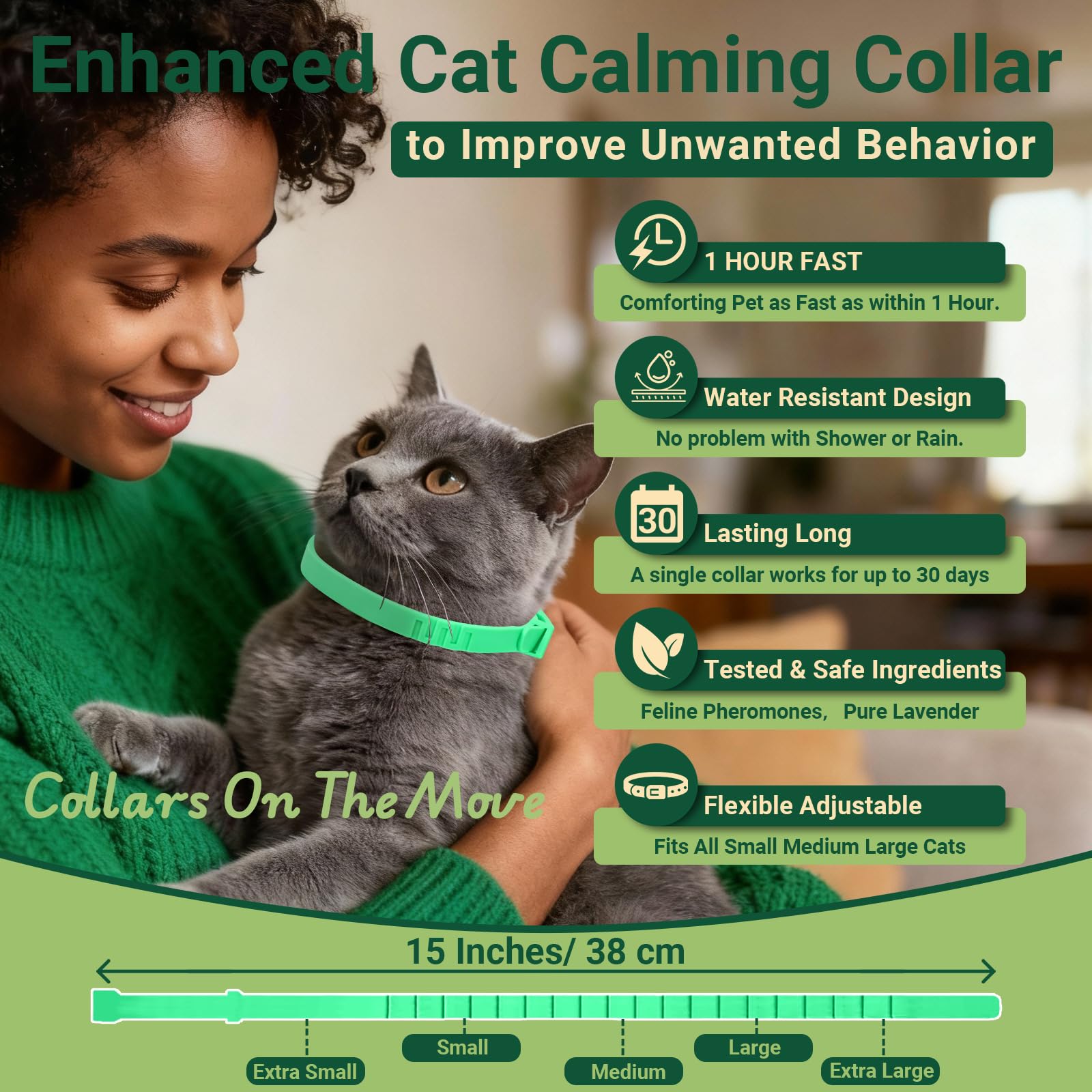 Cat Calming Diffuser and Calming Collar for Cats: Cat Calming Collar - Cat Calming Pheromone Diffuser-St. Patricks Day Cat Collar-Pheromones for Cats (2 Diffusers+2 Refills+2 Collars，Green) - image 7