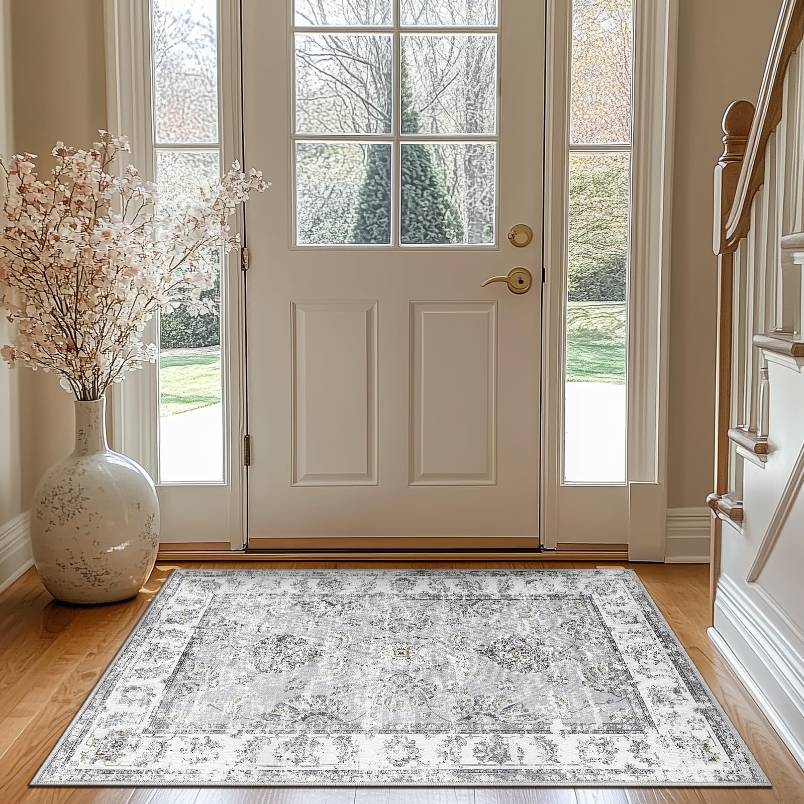 JINCHAN Area Rug 3x5 Entryway Grey Persian Rug Kitchen Vintage Rug