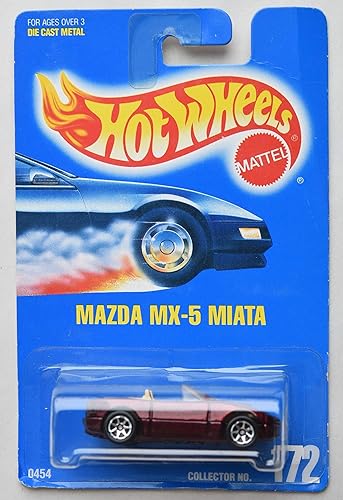 Hot Wheels rojo oscuro Mazda MX-5Miata # 172todos los azul Tarjeta 7radios