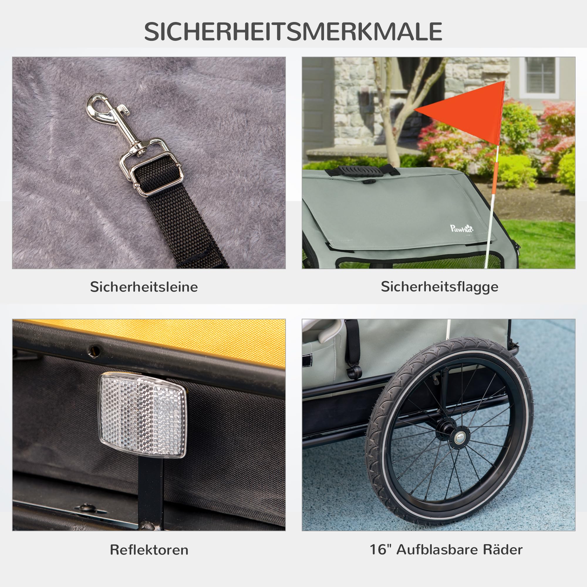 PawHut 3-en-1 remolque del perro casa de mascotas, remolque de carga remolque de bicicleta de perro, cochecito de perro con reflectores para perros pequeños de hasta 10 kg, Oxford, gris