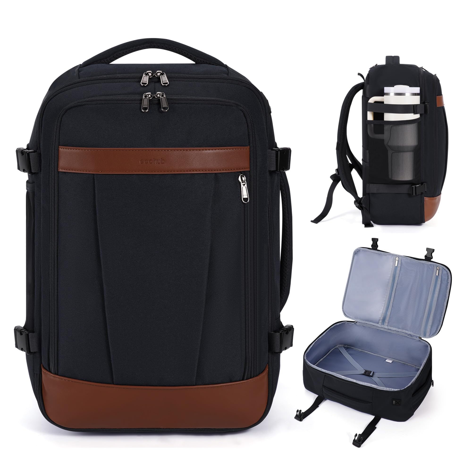 ECOHUB Extra Large Travel Backpack Carry on Bags for Airplanes Black