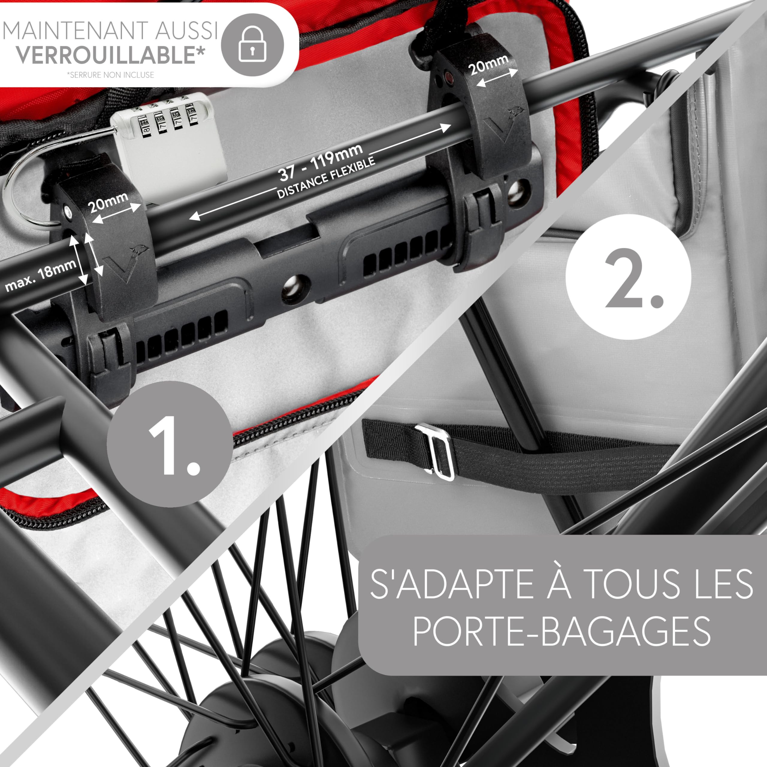 Valkental Sacoche de vélo 3 en 1 [jusqu'à 25 l] – L'original – Convient comme sac de porte-bagages, sac à dos et sac à bandoulière – 100 % étanche et réfléchissant – Fixation sûre [verrouillable