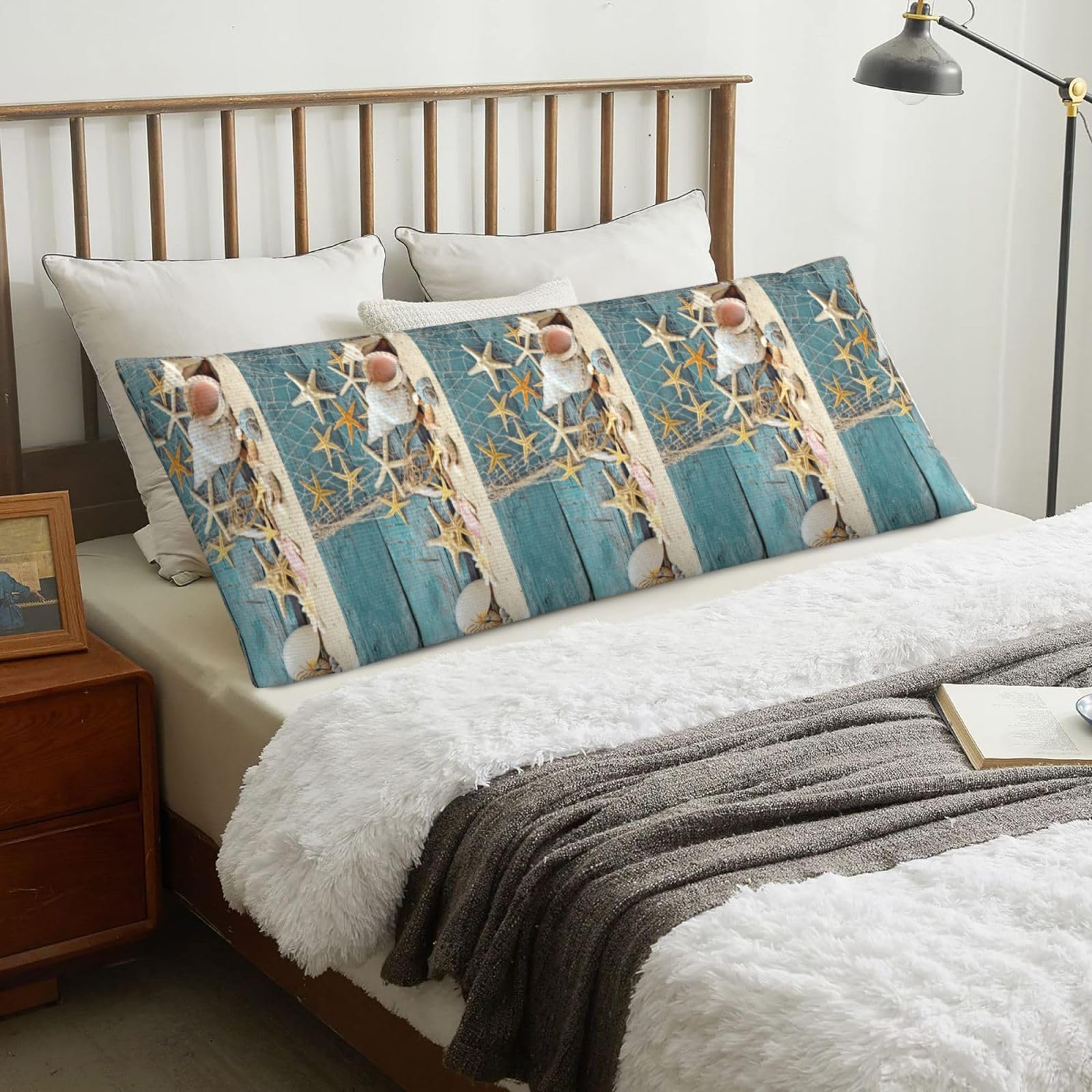 Sea Beach Starfish On Fishing Net, Body Pillow Cover with Zipper,Long Body Pillowcase 20 x 60 in