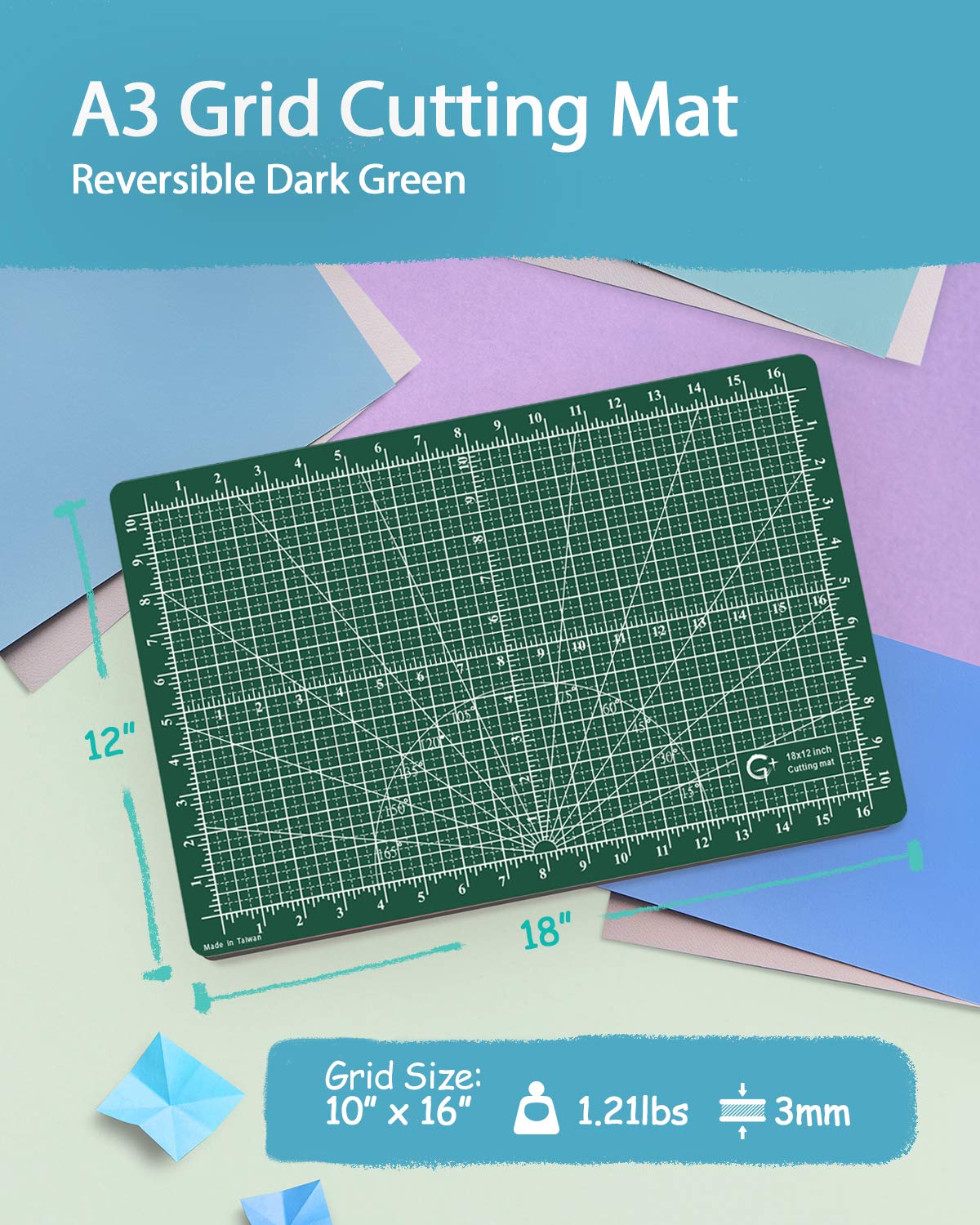 G+ Tapete de manualidades autorreparable de 12 x 18 pulgadas, tabla de cortar de doble cara de 5 capas para manualidades, tela, acolchado, costura, pasatiempos, proyectos de precisión