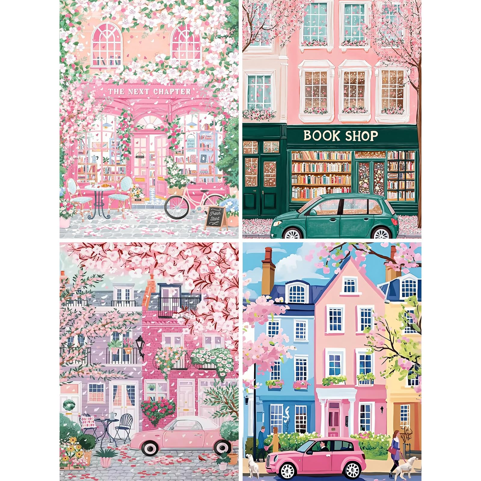 NAIMOER 4 Pack Pink Cherry Blossoms Diamond Art Kits for Adults, DIY Full Drill Diamond Painting Kits House Car Pictures, Adults Diamond Art on Canvas for Relaxation Home Decor 30x40cm โ image 1