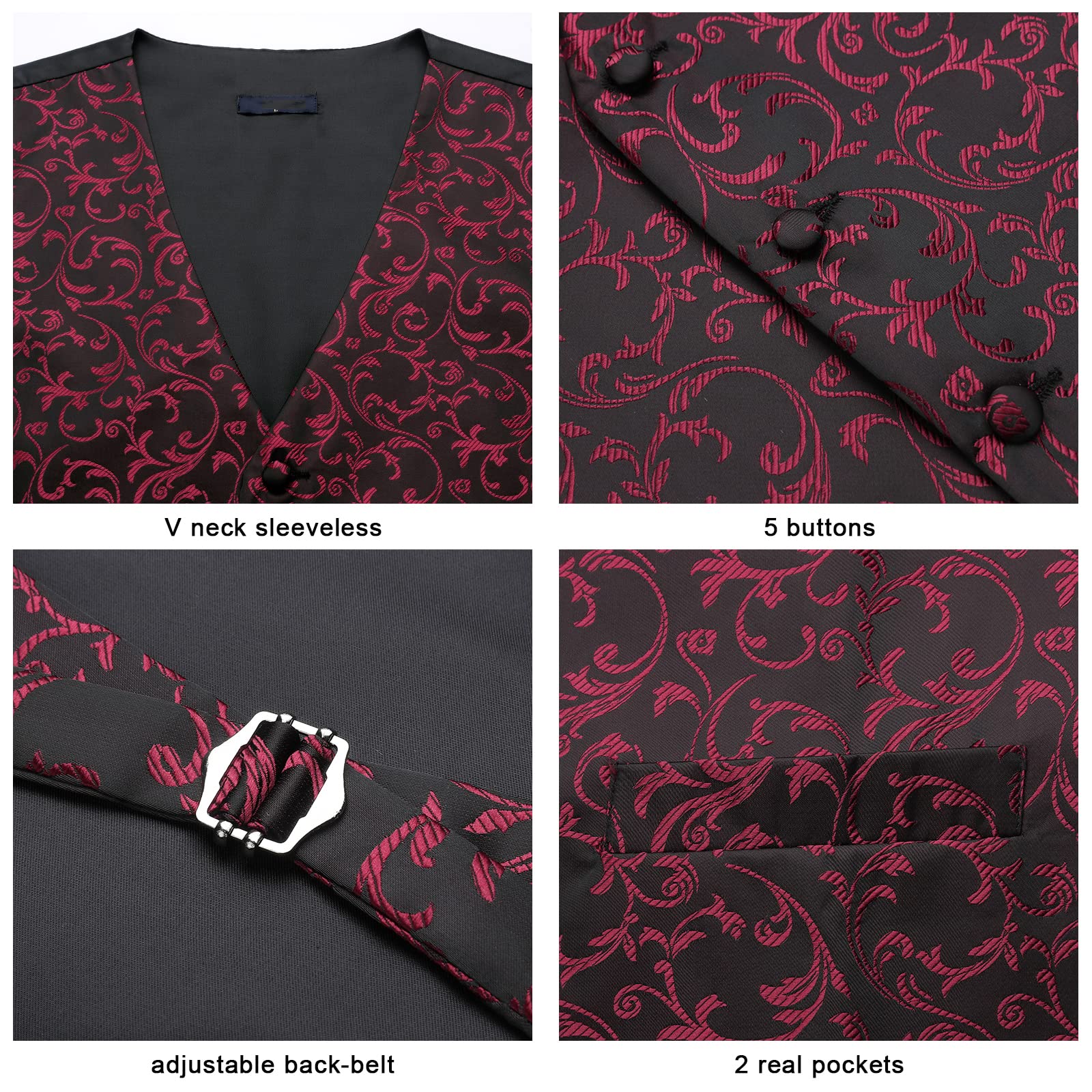 Enlision Chaleco de Vestir Hombre Boda Jacquard Paisley Elegante Chalecos Traje Corbata y Pañuelo Floral de Fiesta