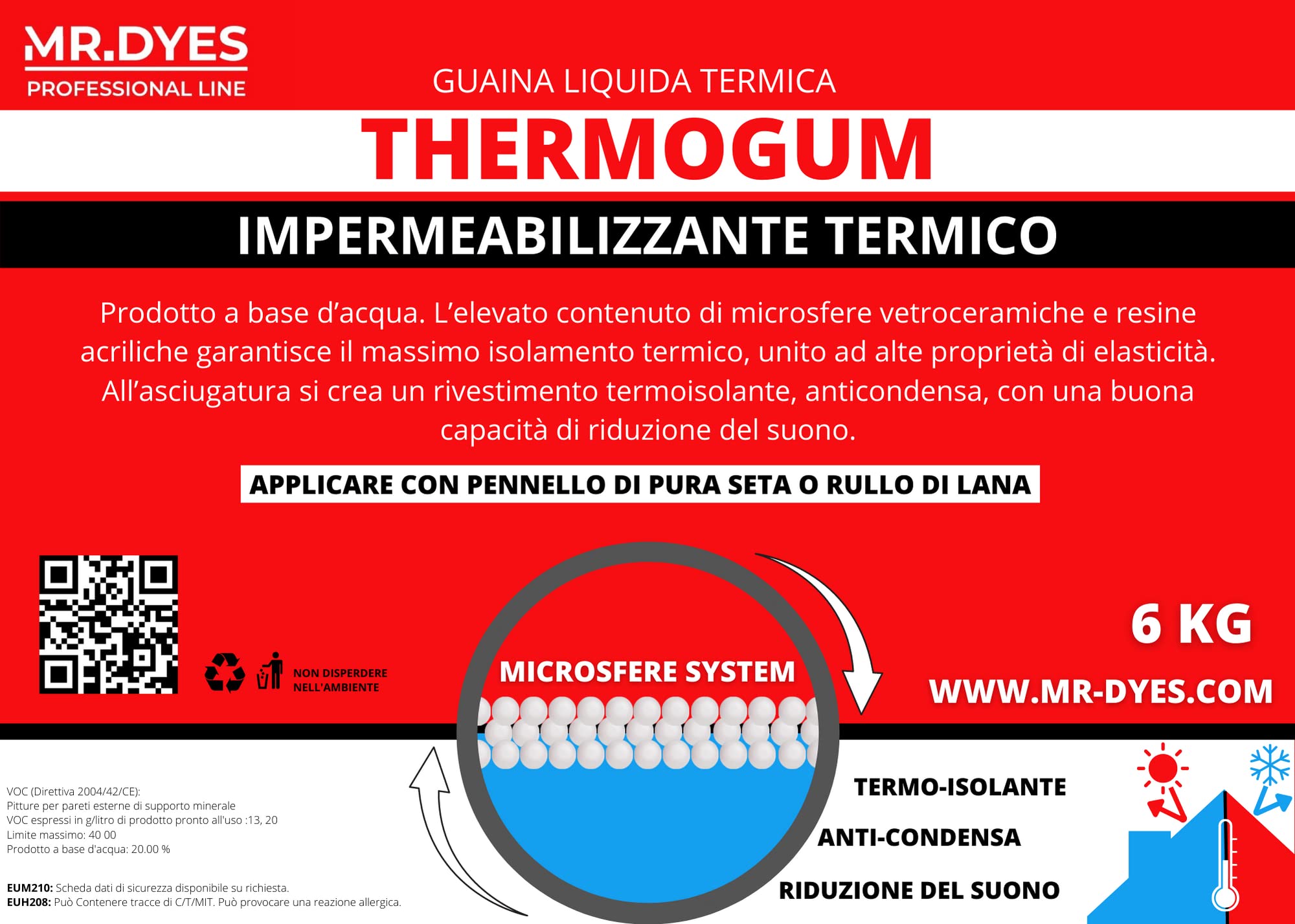 THERMOGUM GUAINA LIQUIDA TERMICA IMPERMEABILIZZANTE BIANCA da 1-6-20 KG. (STANDARD, 6 KG)