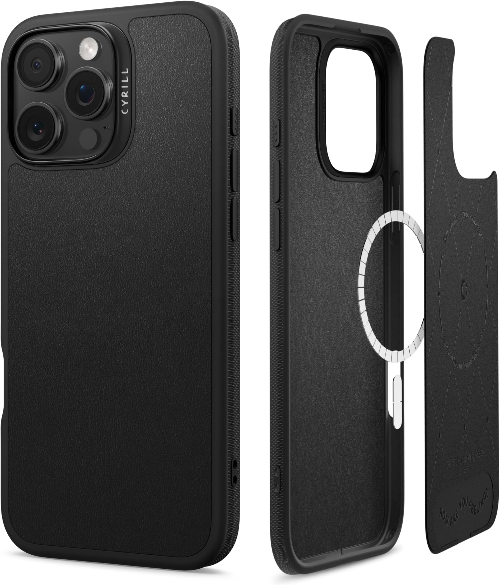 CYRILL by Spigen Kajuk Mag Case Compatible with iPhone 16 Pro Max (2024), Premium Vegan Leather Case [Compatible with MagSafe] - Black