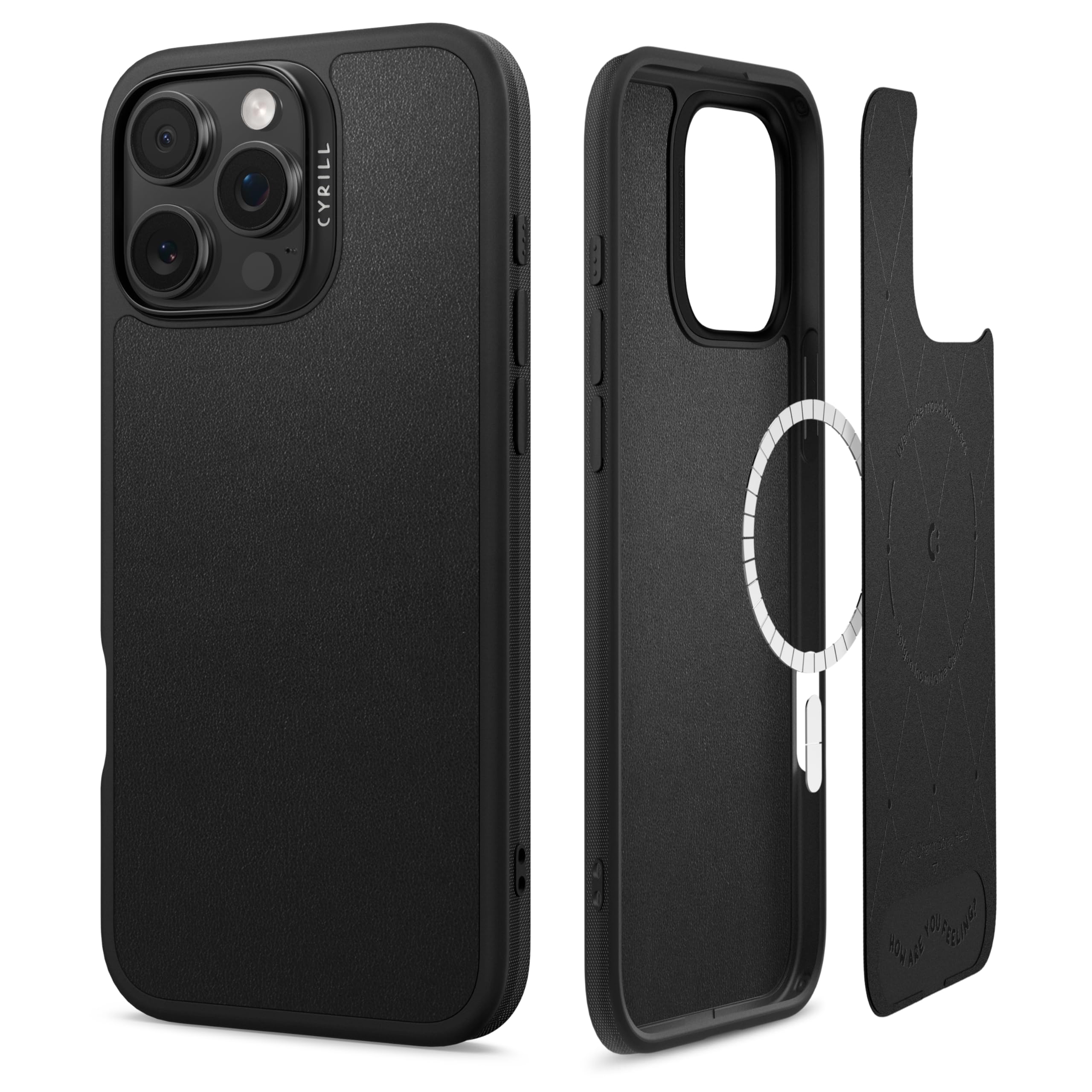 CYRILL by Spigen Kajuk Mag Case Compatible with iPhone 16 Pro Max (2024), Premium Vegan Leather Case [Compatible with MagSafe] - Black