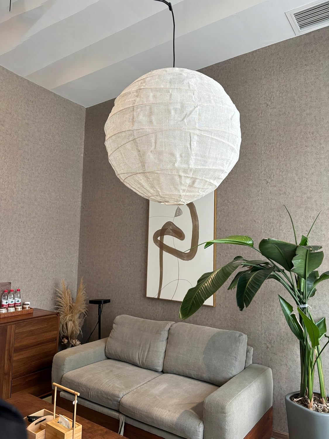 Medium Hanging Lamp shade 20INCH Round Linen Japanese Pendant Lamp shade Can replace paper lanterns Handmade Minimalist Decorations Suitable for Living room, Hallway Bedroom, and kitchen