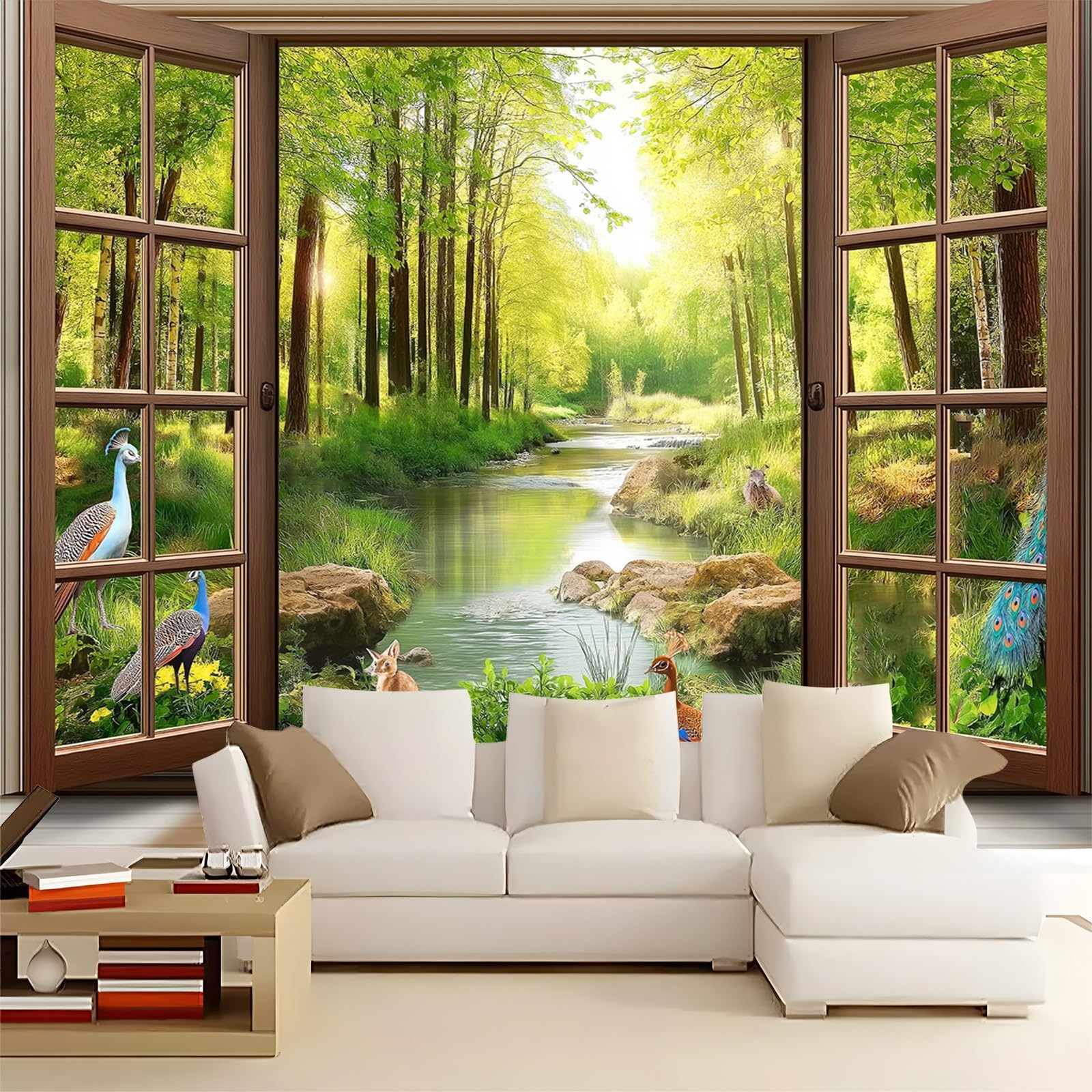 Kolorowa tapeta ścienna do sypialni salonu pokój zabaw fototapeta 3D okna dżungla zwierzęta dekoracje ścienne 400 x 280 cm