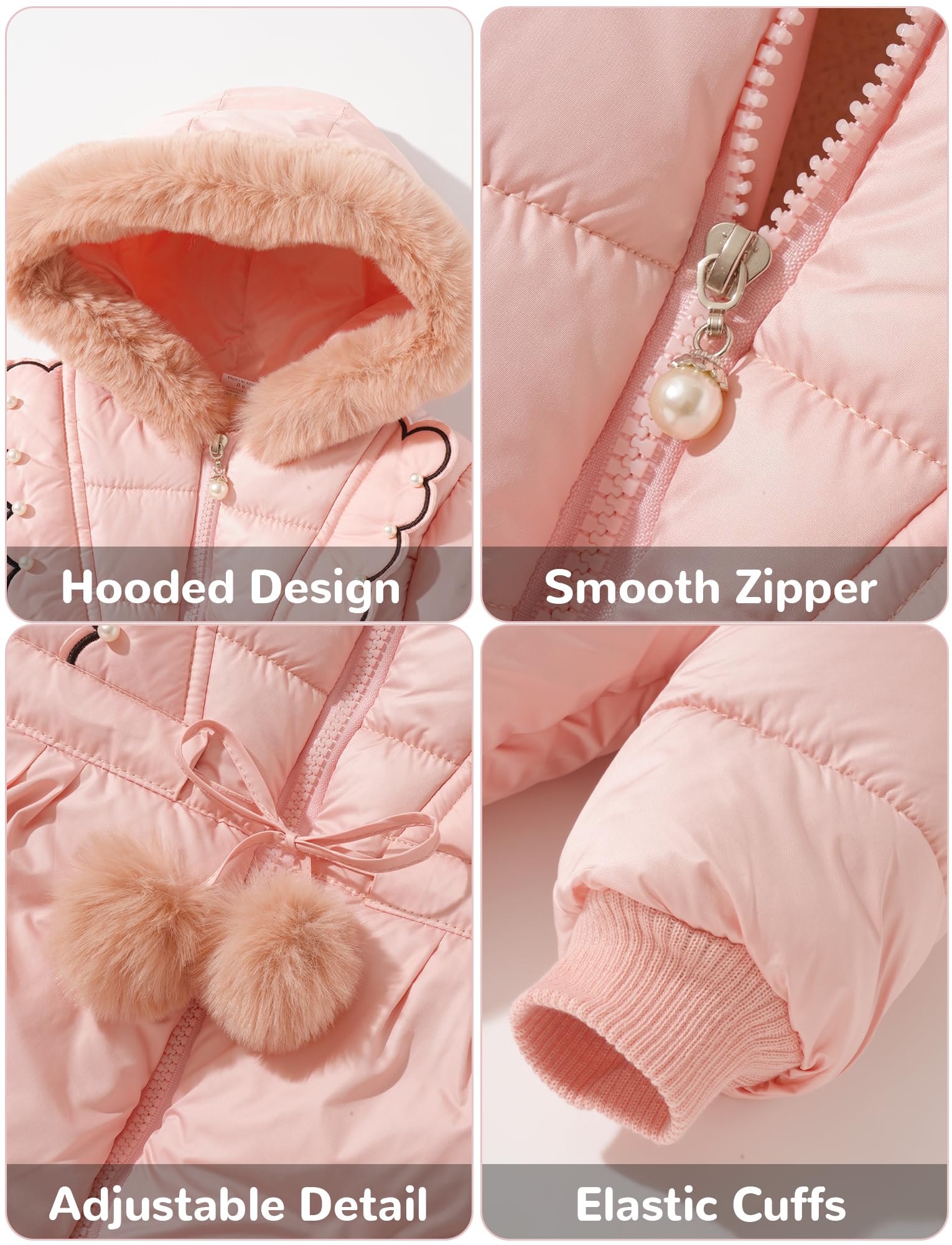 FEOYA Fille Manteau Coupe Vent Chaude Enfant Doudoune Épaississement Imperméable Bébé Veste D'Hiver Legere Blouson Parka À Capuchon Vetement Stitch Mode Mi-Long Polaire 1-5 Ans