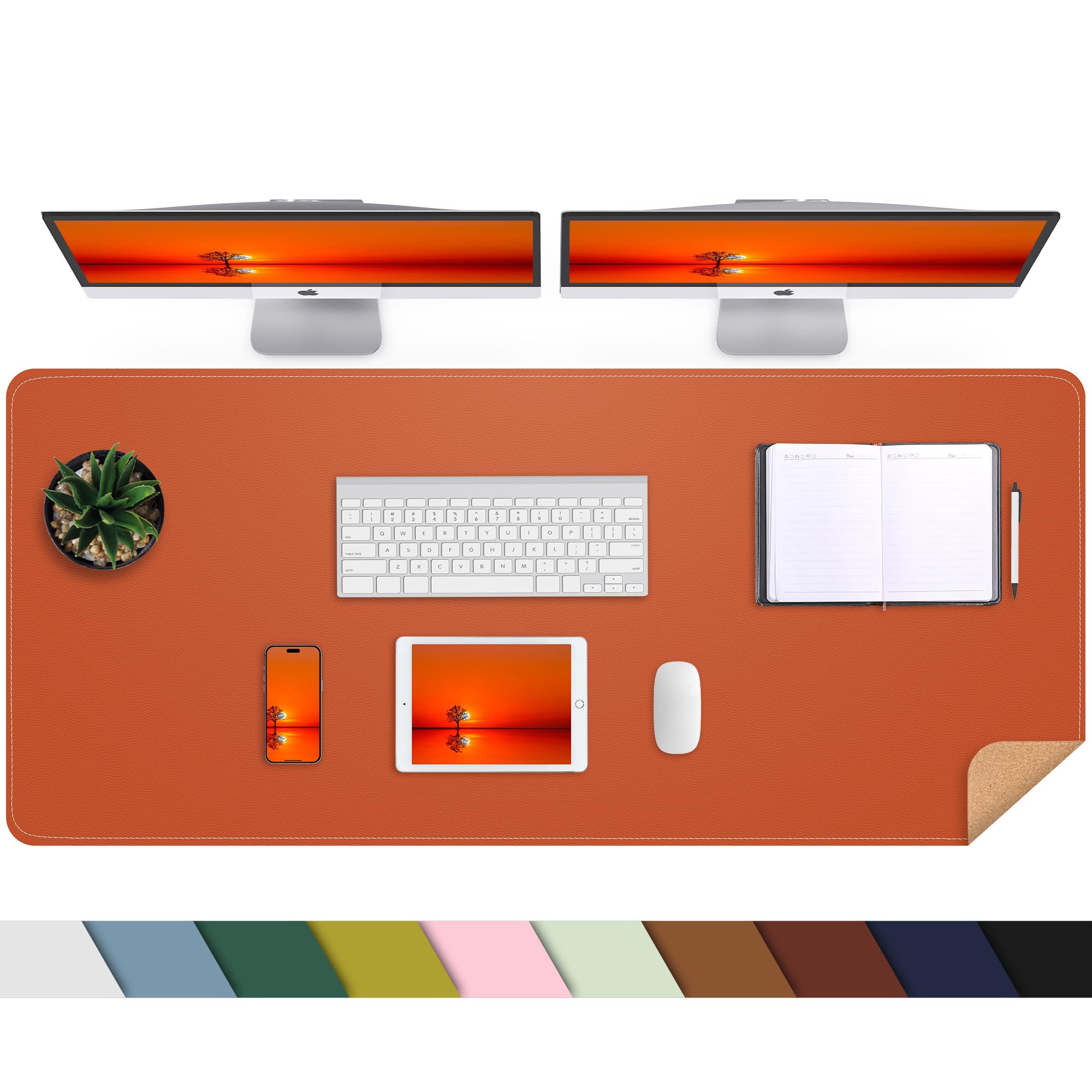 Large Desk Mat -47.2" x 17" Leather Desk Pad Protector with Natural Cork & PU Leather, Non-Slip Office Desk Mat, Double-Sided Mouse Pad, Waterproof