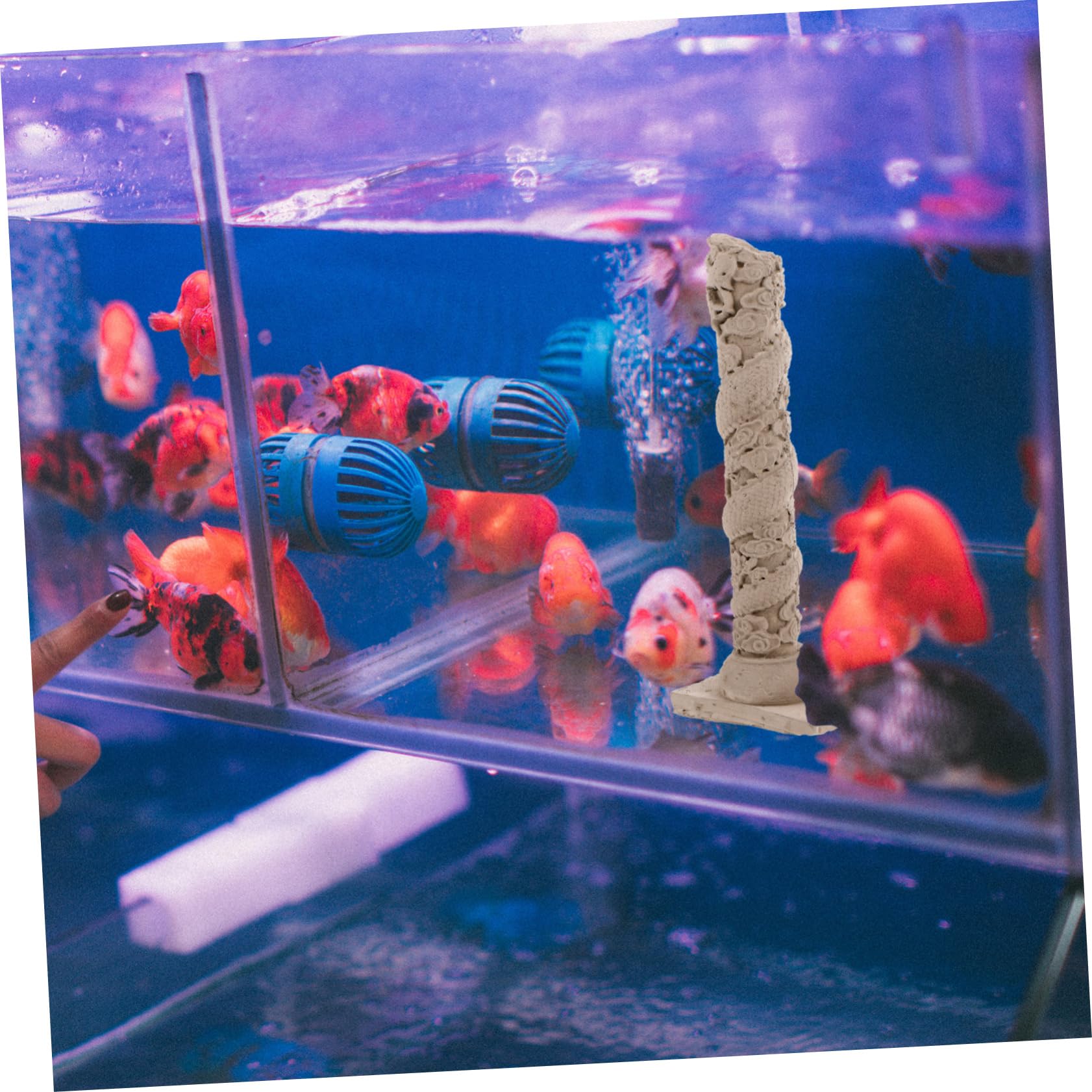 Décoration Aquarium Colonne Romaine Antique - Ciment, Dimensions 18,4x5x4,5 Cm - Pour Bassin Eau Douce Ou Salée - Ornement Interactif Pour Poissons