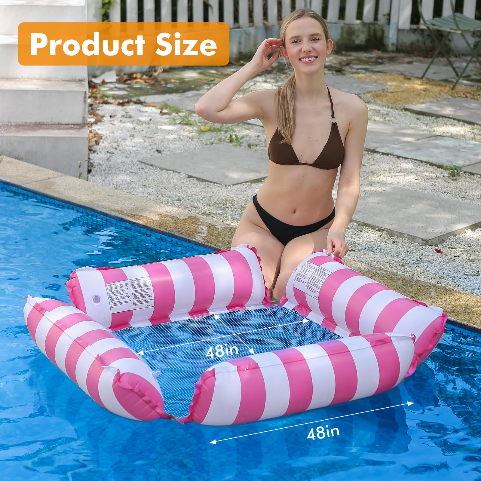 3 Stück Aufblasbare Pool Schwimmliege, Wasserhängematte für Erwachsene und Kinder, 4 in 1 Schwimmsessel mit Netz, Pool Float Lounge Chair, Luftmatratze Pool für Sommer, Strand, Poolparty, 121 × 121 cm