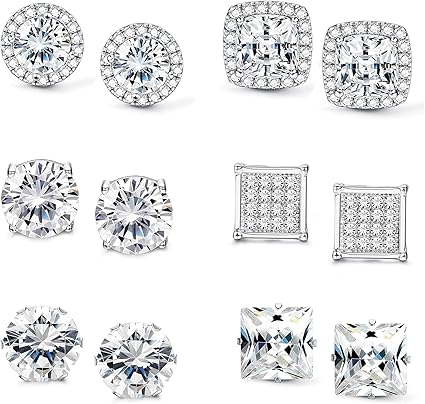 Milacolato Set Di Orecchini In Acciaio Inossidabile Con Zirconie - 6 Paia Per Donna E Ragazza, Regalo Con Scatola - 3