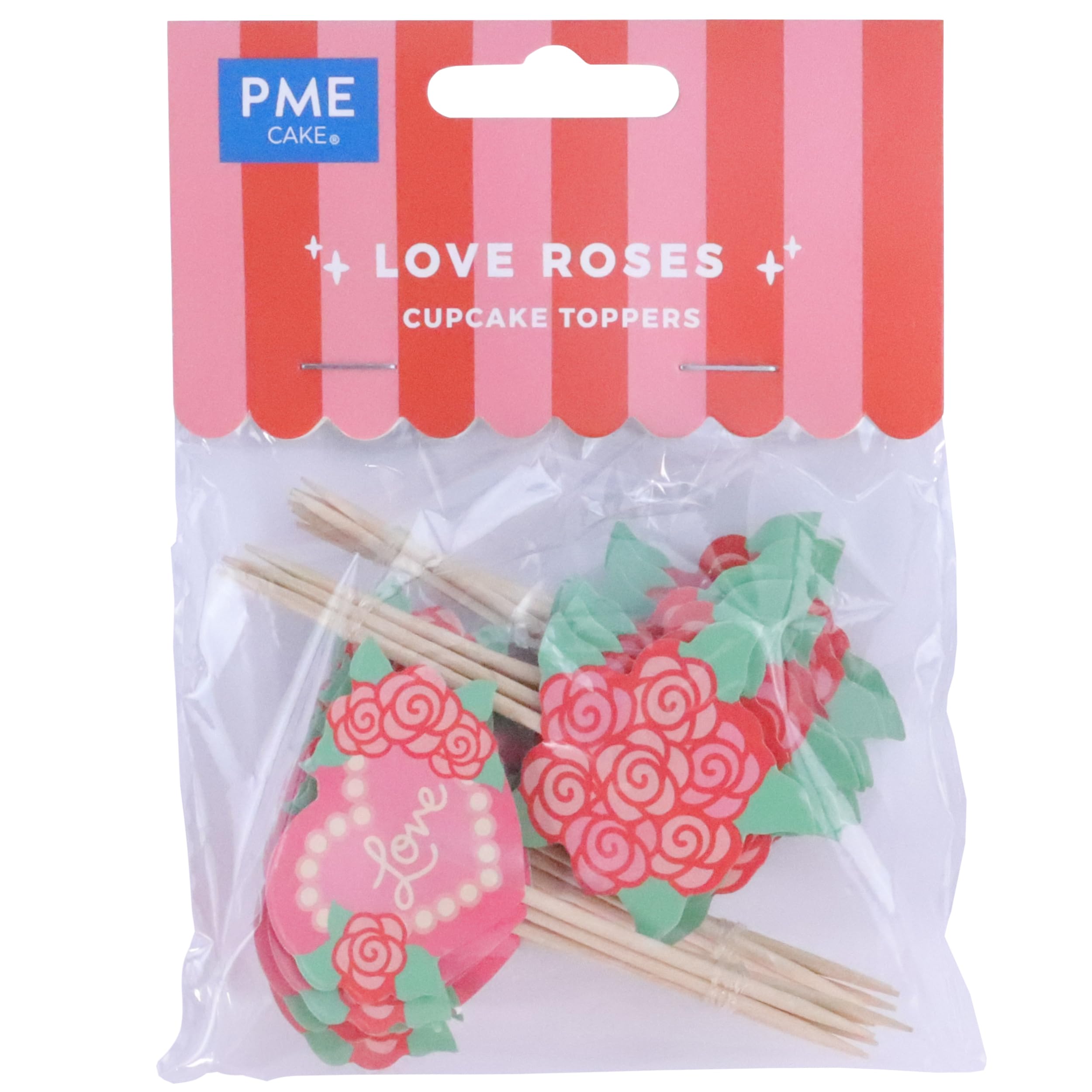 PME Valentines Cupcake Toppers - Love Roses (Pack of 24)