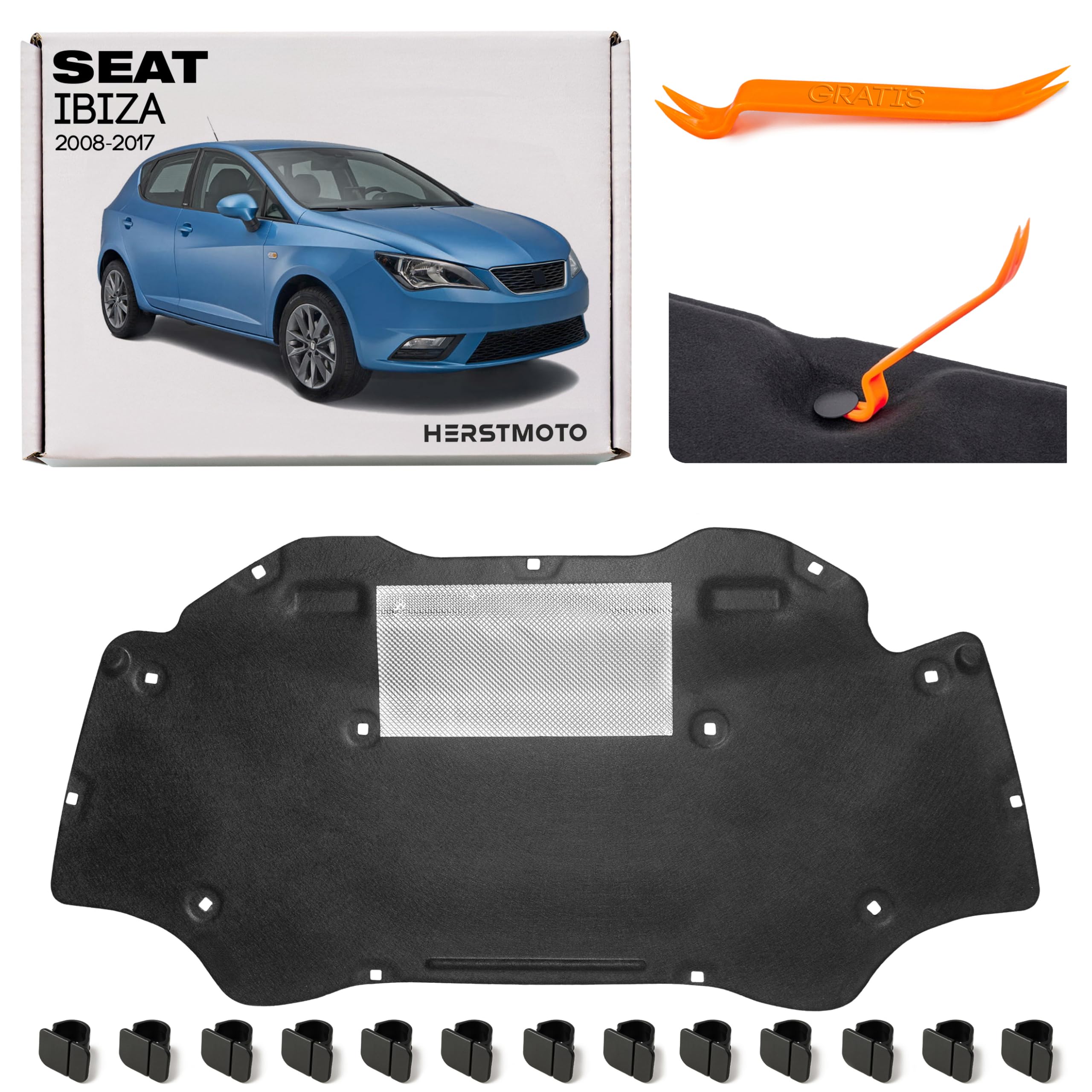 Motorhaubendämmung Schalldämmung der Motorhaube Motorhauben-Dämmmatte MIT CLIPS FÜR SEAT IBIZA IV 2008-2017 6P0863831 6P0863831A 6P0863831B