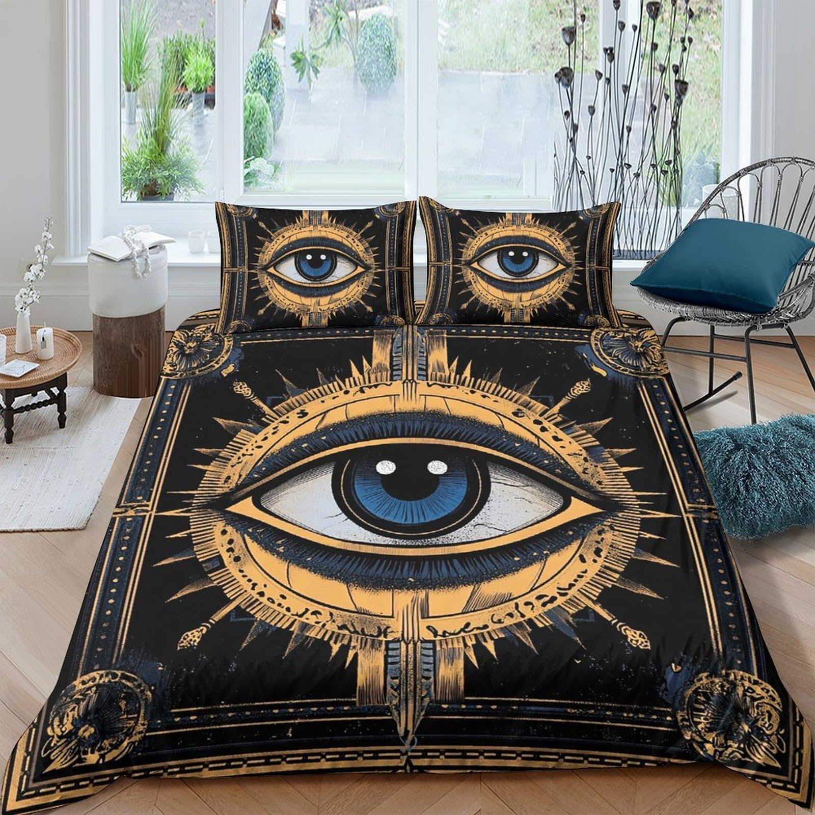 Ctjqhvkz Style-7 3D Printed Mystic Eye Fitted Sheet Microfiber Soft Black Gold Abstract Sun Bed Cover For Bedroom Dorm Mattress Protection Decor Single（135X200cm）