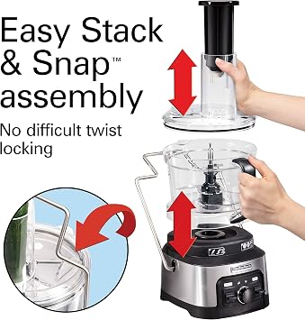 Hamilton Beach Professional Stack & Snap Food Processor & Veggie Spiralizer for Slicing, Shredding and Kneading, Extra-Large 3 Feed Chute Fits Whole Vegetables, 12 Cups, Stainless Steel (70815)