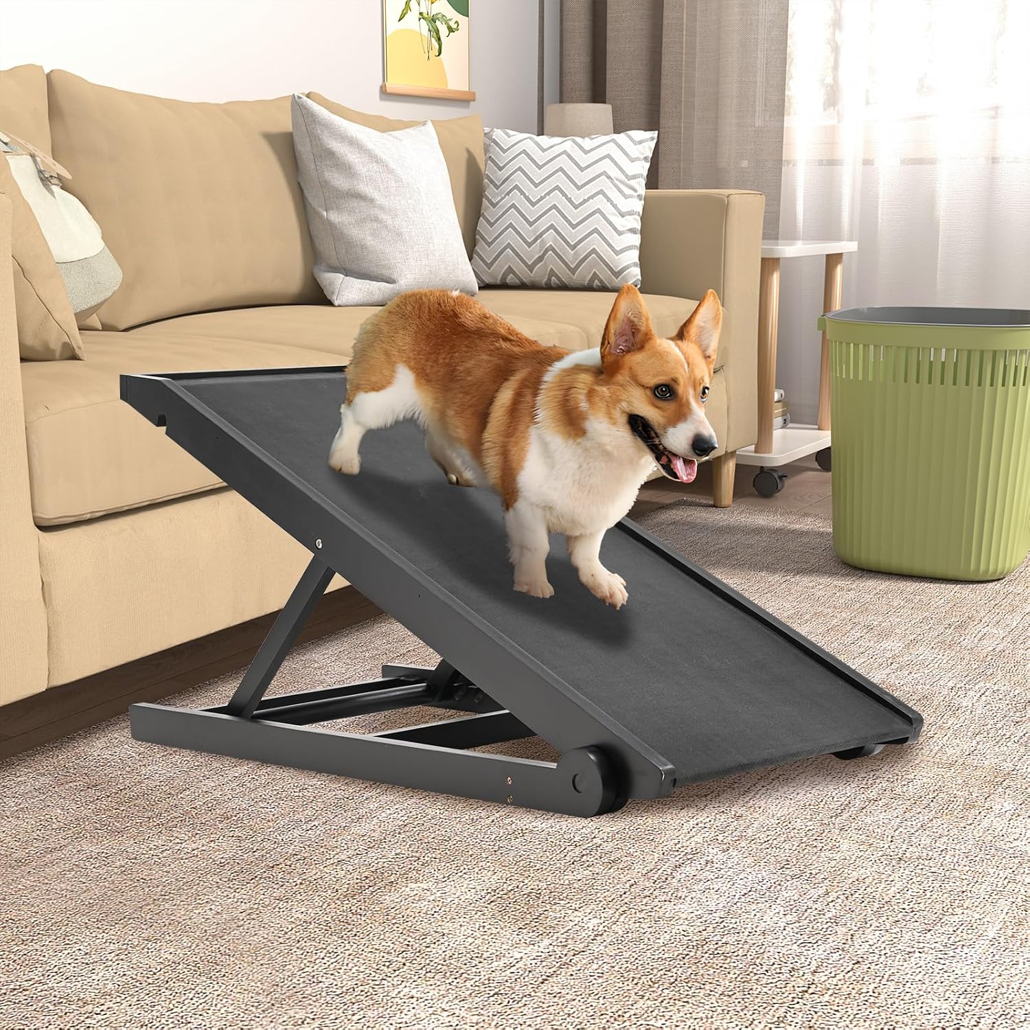 ABORON Dog Ramp,Adjustable Folding Pet Ramp for Bed,Couch,SUV - High Traction Portable Rubber Paw Ramps,Great for Small & Large Old Dogs & Cats, Supports up to 200 lbs,39.3''Long Small Black