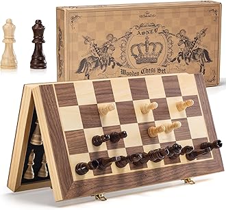 Upgraded Magnetic Chess Set, 15" Tournament Staunton Wooden Chess Board Game Set with Magnets, Crafted Chesspiece ans Storage Slots for Kids Adult, Includes Extra Queens