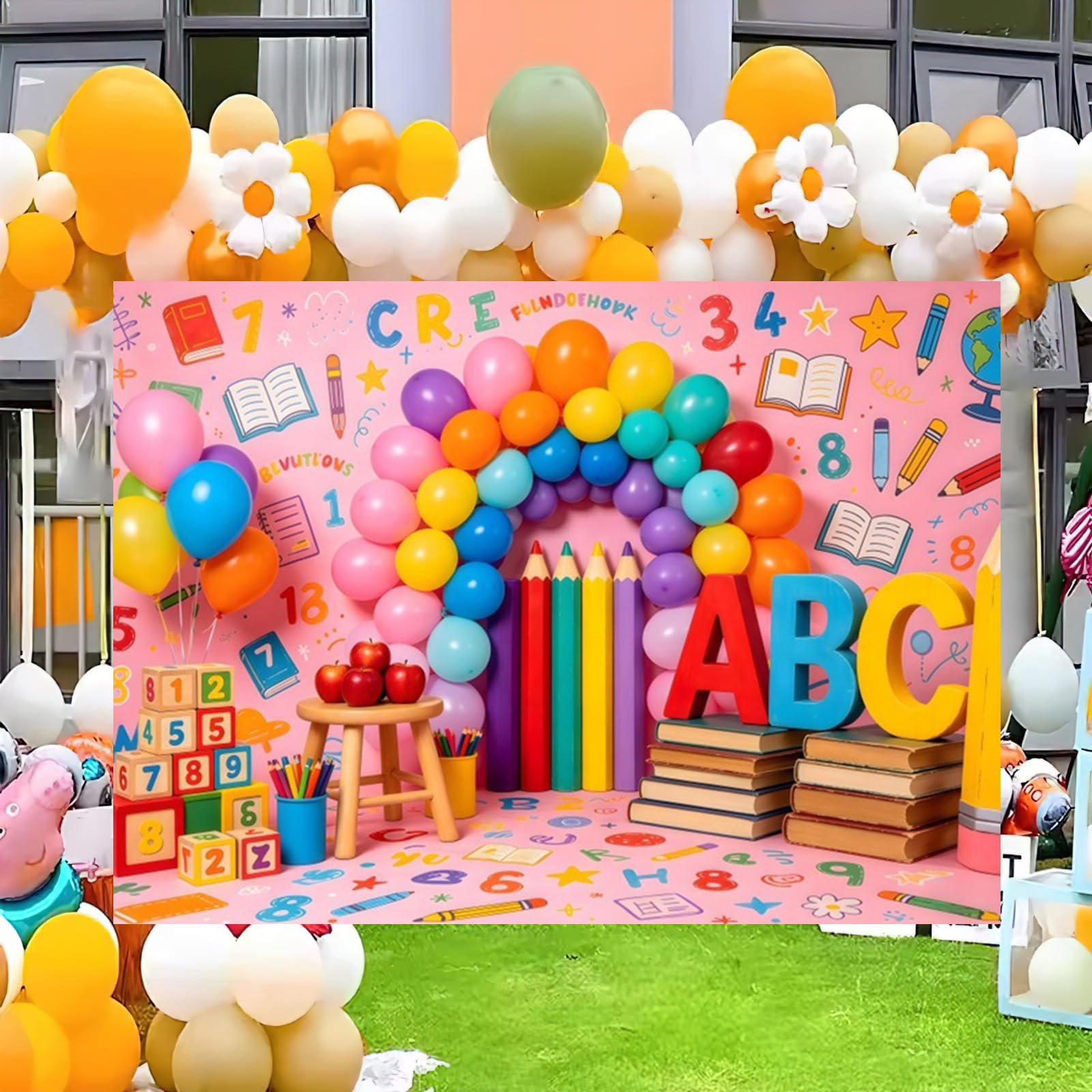 Banner per il ritorno a scuola, sfondo per il primo giorno di scuola, poster fotografico per feste di classe, decorazioni per feste, forniture per bambini, insegnanti, studenti, accessori per cabina