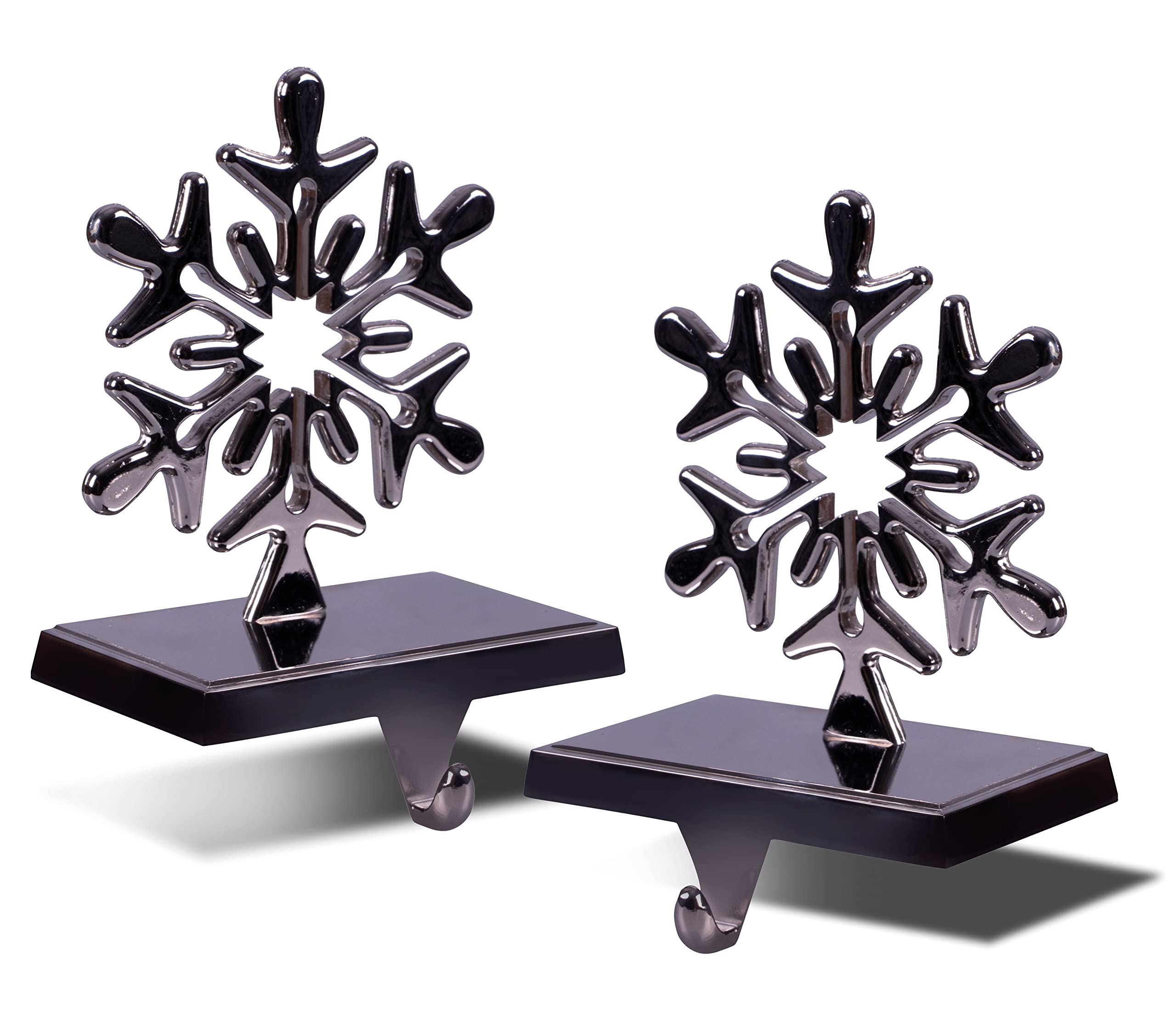 Set of 2 Christmas Stocking Holders - Aluminium Design with Weighted Base & Soft Protective Underside - Elegant Mantel & Shelf Decoration, Nail-Free Festive Display Solution (Snowflake)