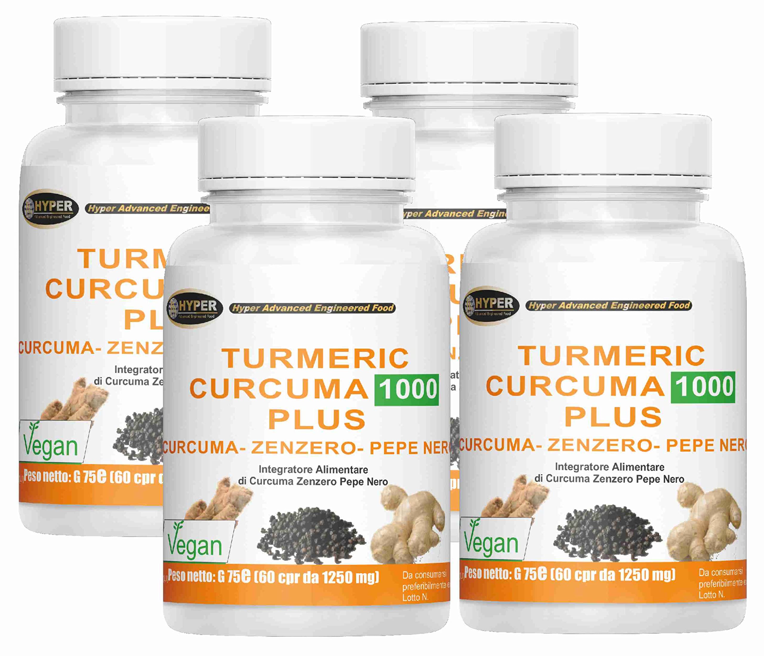 Integratore Curcuma Zenzero Pepe Nero Curcumina Piperina Alto Dosaggio Antinfiammatorio Naturale Dolori Articolari Mestruali Antiossidante Riattivare il Metabolismo e Digestione Turmeric Plus 240comp