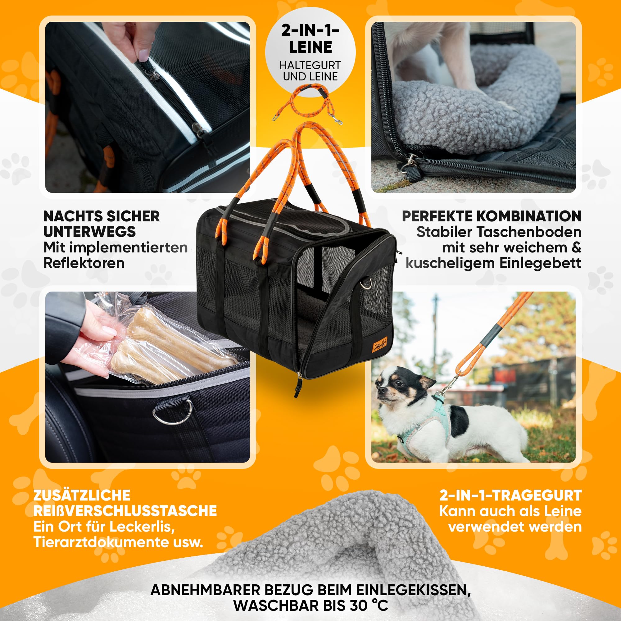 Hundetasche für kleine Hunde 7kg [ATMUNGSAKTIV] - Hunde Transporttasche für Auto & Zuhause - Wasserdicht & Sicher - Auch ideal als Katzentransporttasche - transportbox Hund hundetransportbox