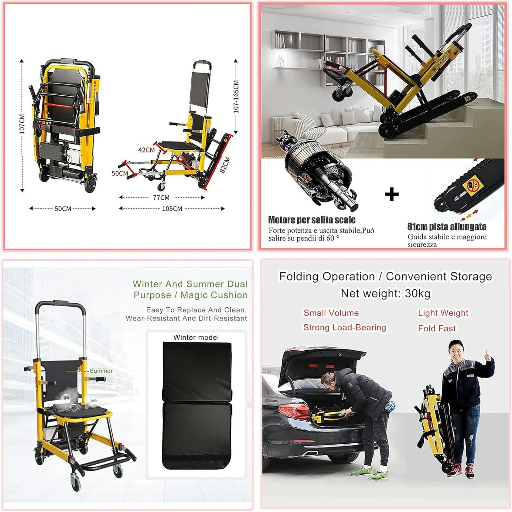 CNPRAZ Sube-escaleras Eléctrica Silla De Ruedas Sube-escaleras Eléctrica (Elevador Caterpillar), Elevador De Escaleras para Personas Mayores, Plegable, Ligero, Capacidad De Carga 160 Kg, para Disca