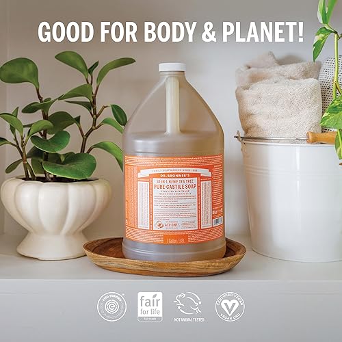 Miniatura 4 de Dr Bronners - Jabón líquido de castilla puro árbol de té 1 galón Hecho con aceites orgánicos 18 en 1 Usos piel propensa al acné caspa lavandería